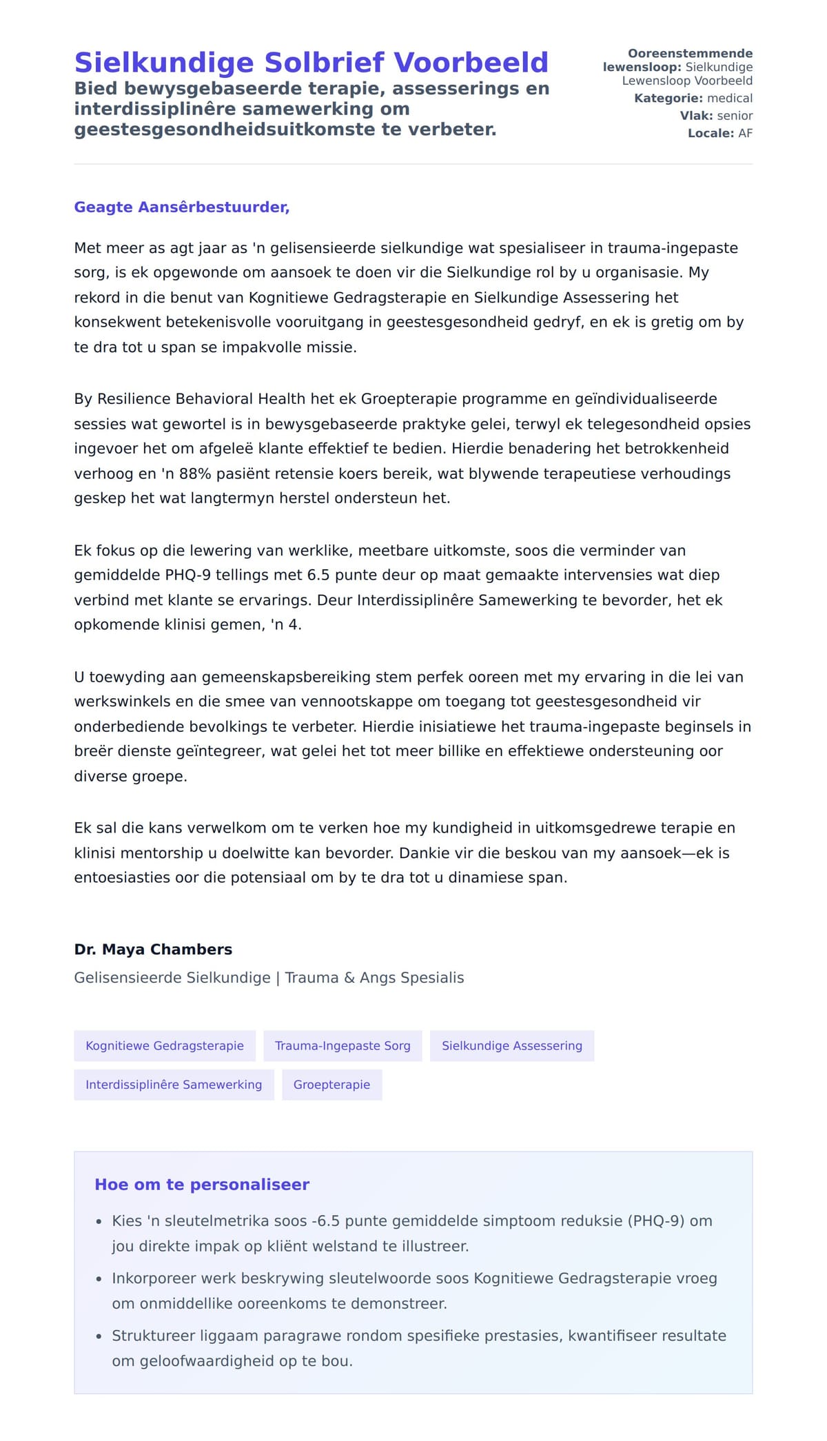 Solbrief-voorskou vir Sielkundige Solbrief Voorbeeld