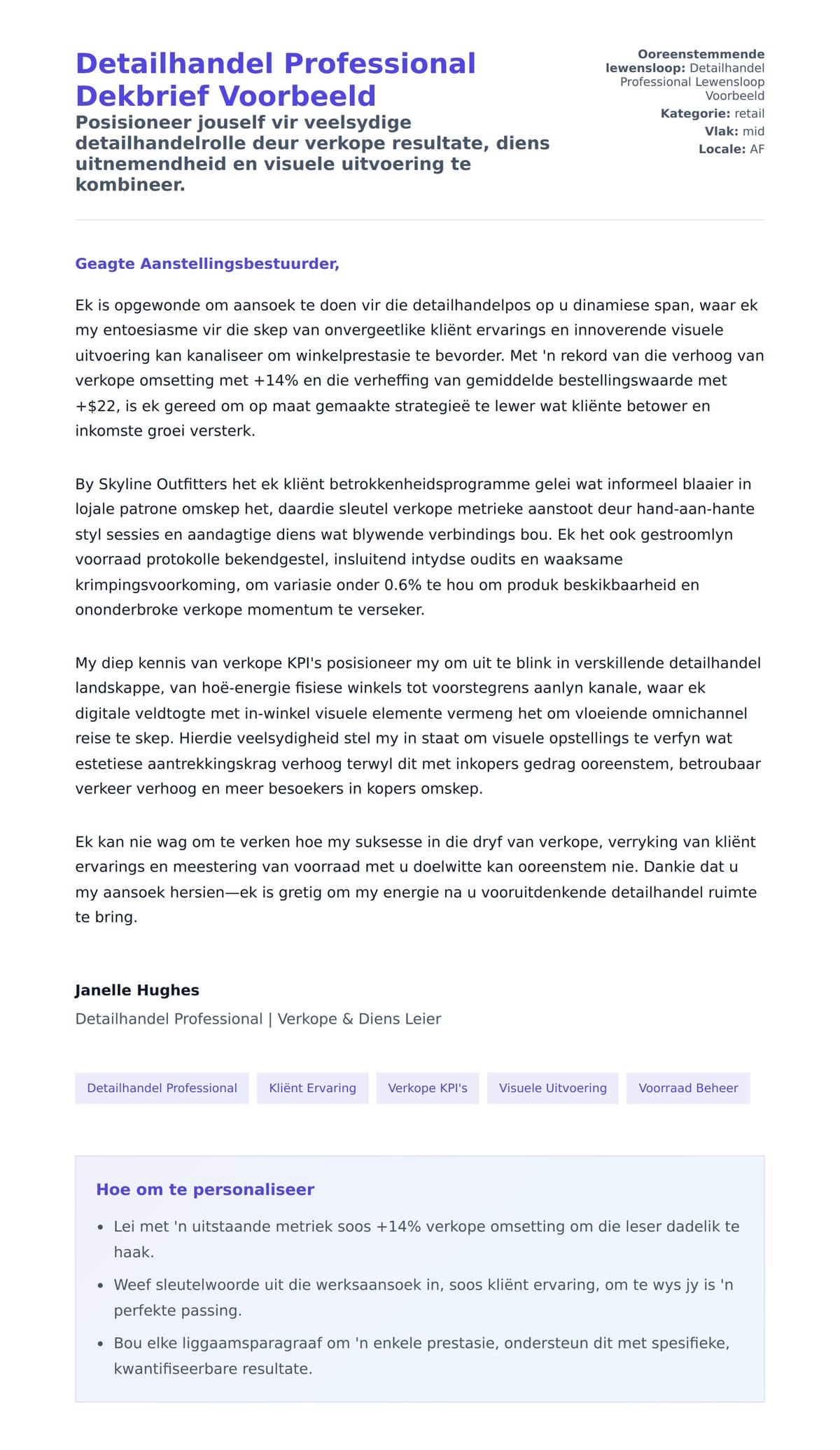 Solbrief-voorskou vir Detailhandel Professional Dekbrief Voorbeeld