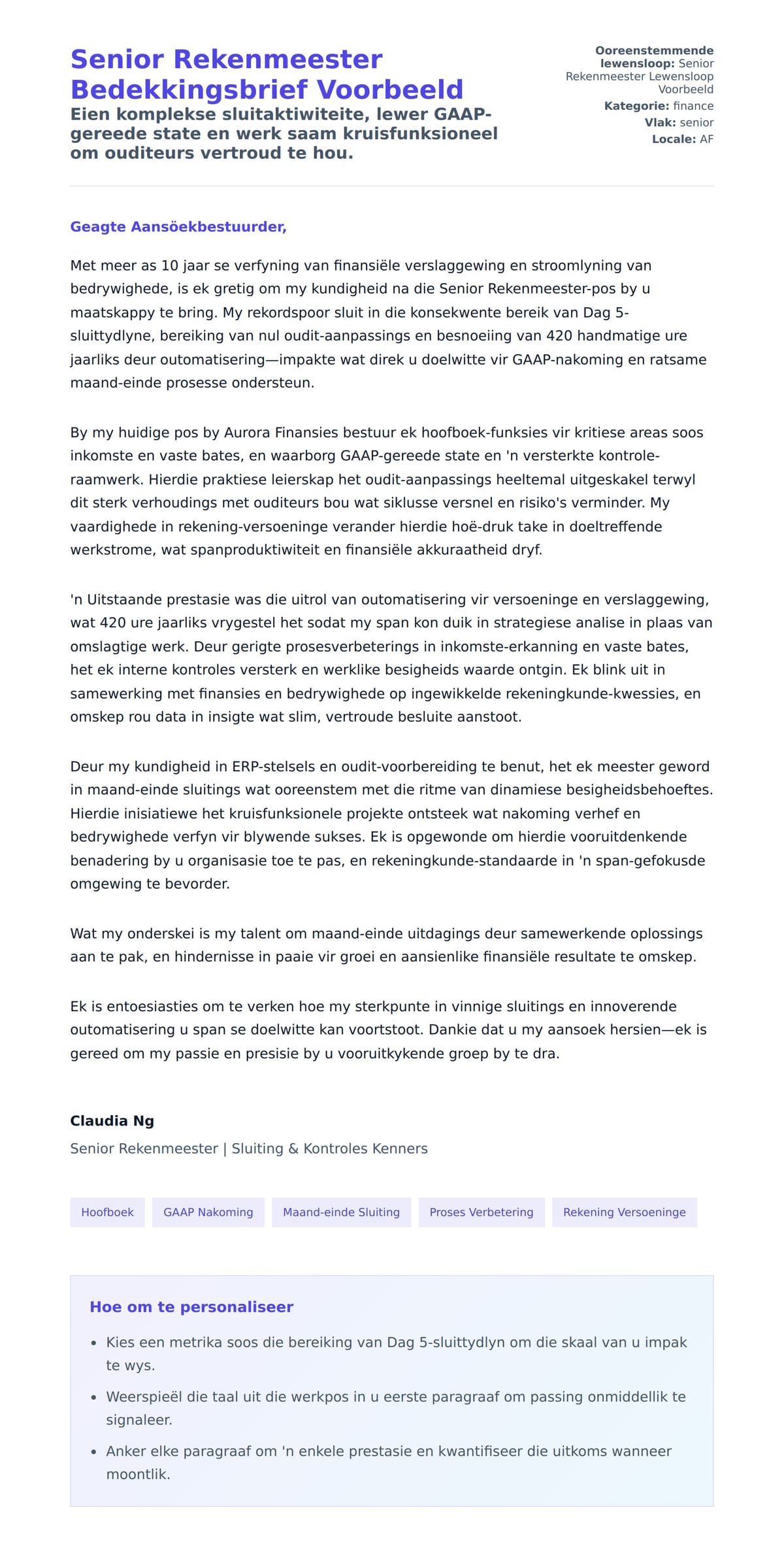 Solbrief-voorskou vir Senior Rekenmeester Bedekkingsbrief Voorbeeld