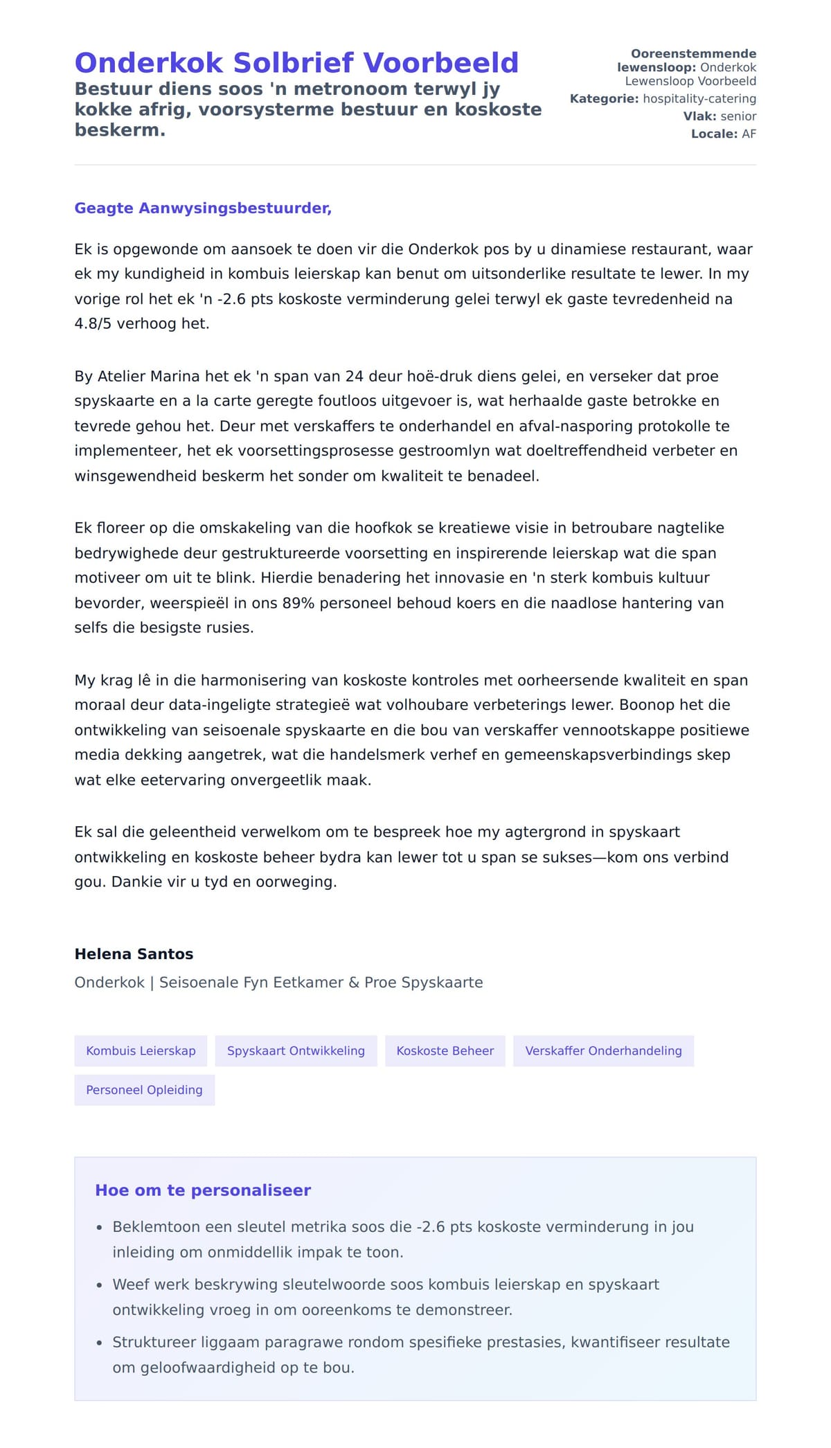 Solbrief-voorskou vir Onderkok Solbrief Voorbeeld