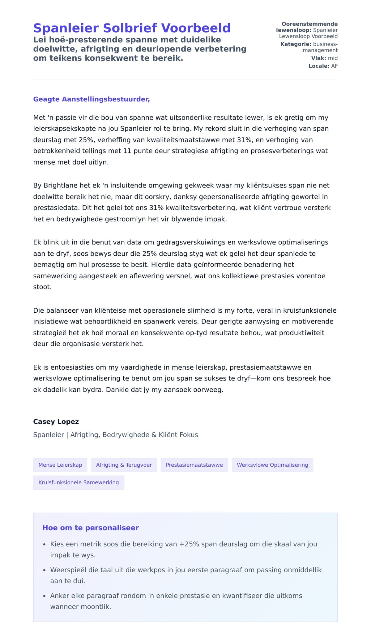 Solbrief-voorskou vir Spanleier Solbrief Voorbeeld