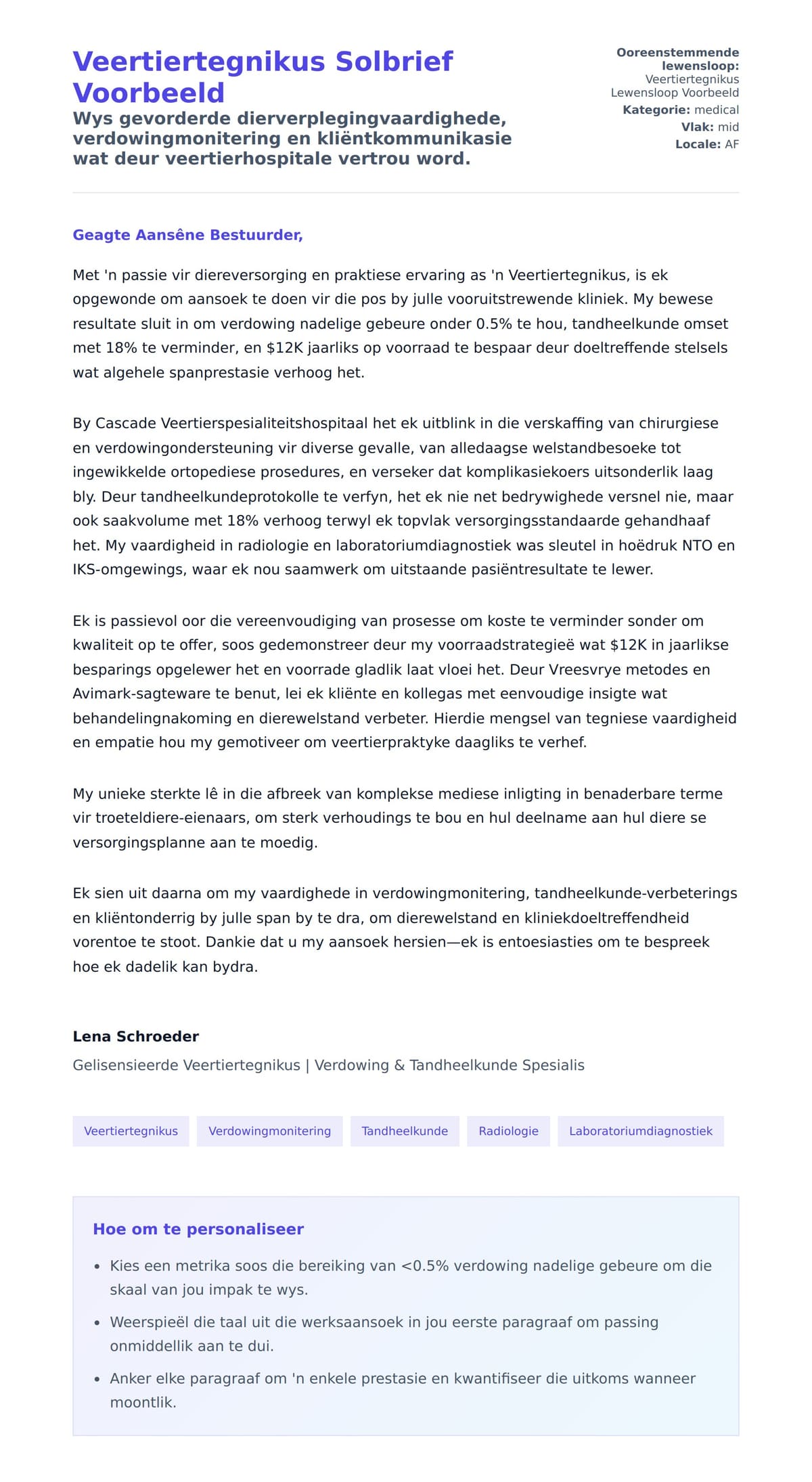 Solbrief-voorskou vir Veertiertegnikus Solbrief Voorbeeld