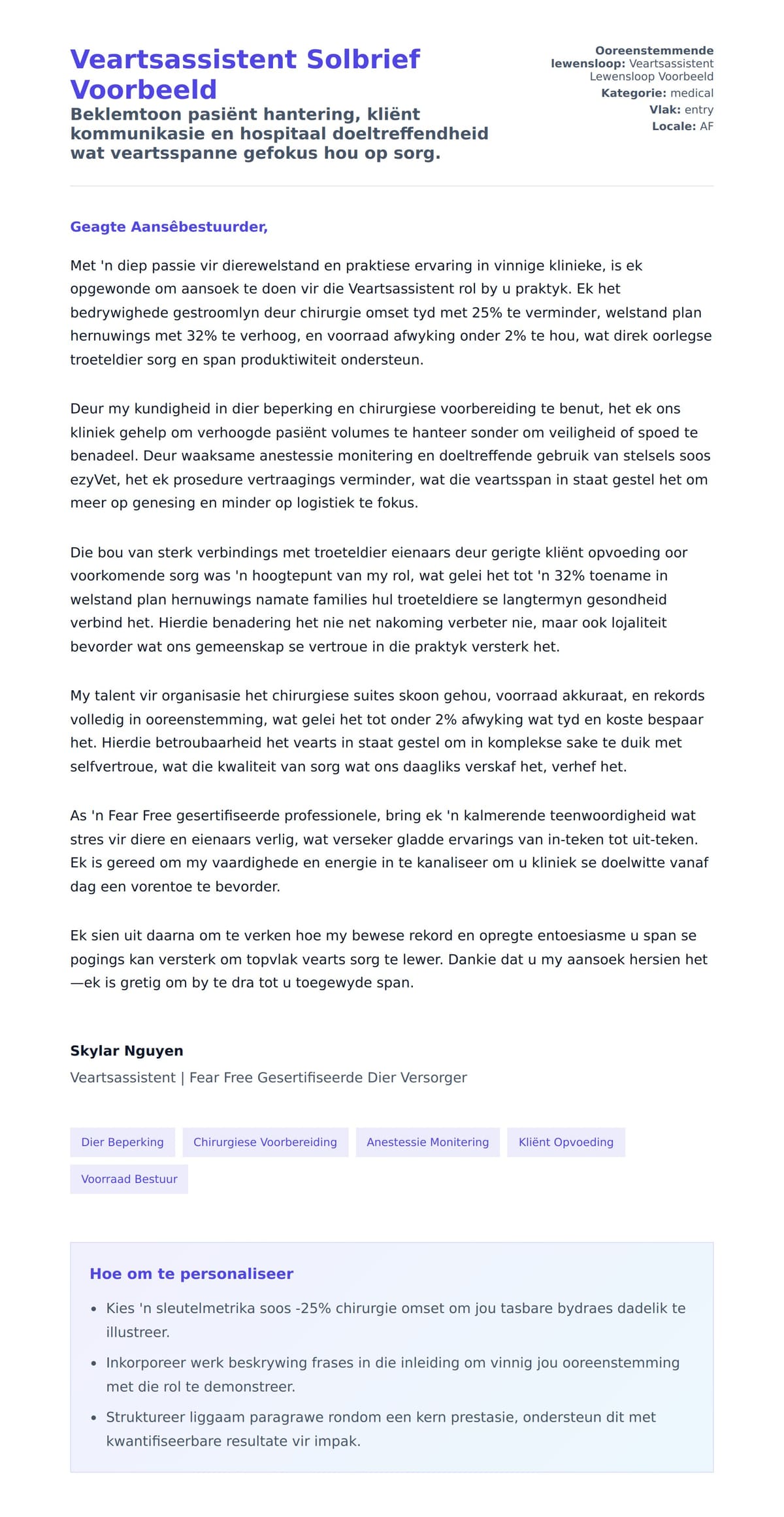 Solbrief-voorskou vir Veartsassistent Solbrief Voorbeeld