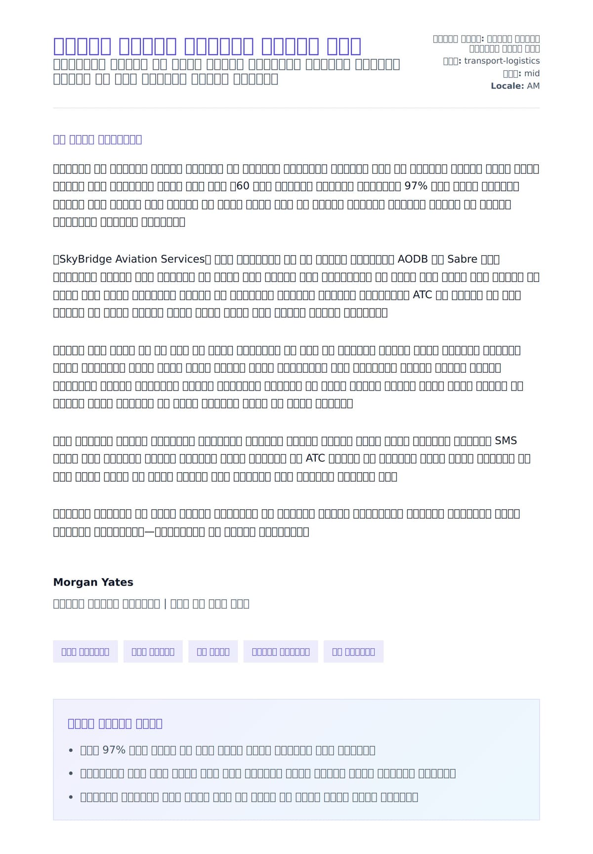 አቨያሽን ኦፕሬሽን ስፔሻሊስት መልእክት ምሳሌ ለአበራ ደብዳቤ ቅድመ ዕይታ