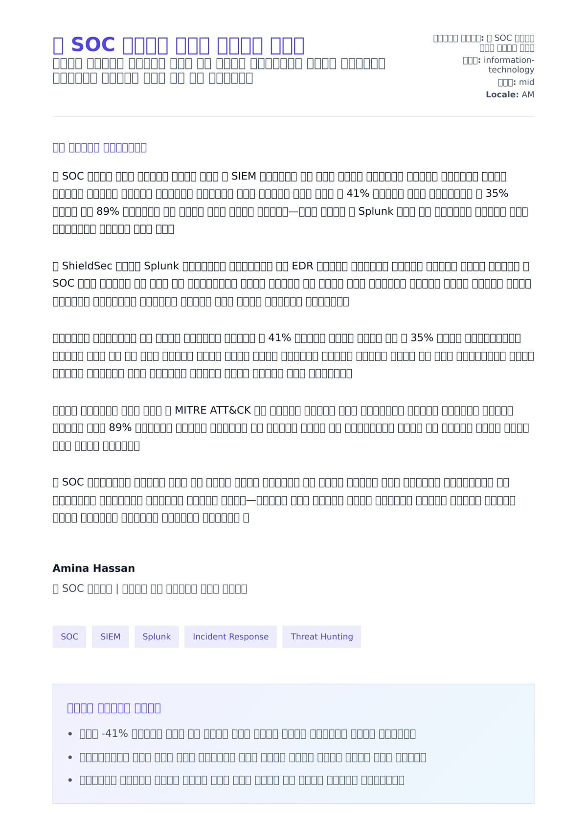 የ SOC ተንታኝ ሽያጭ ደብዳቤ ምሳሌ ለአበራ ደብዳቤ ቅድመ ዕይታ