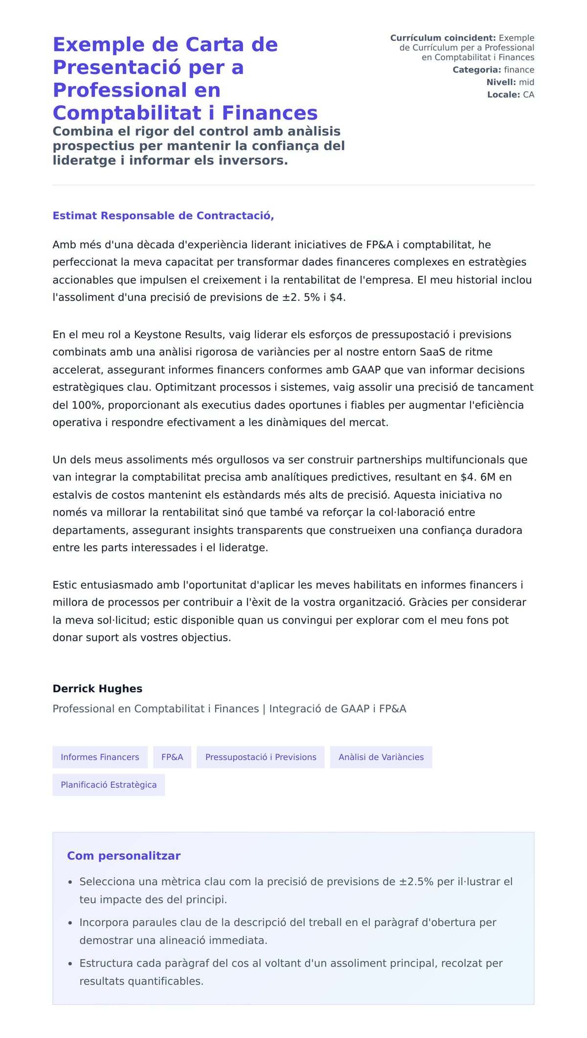 Previsualització de la carta de presentació per a Exemple de Carta de Presentació per a Professional en Comptabilitat i Finances