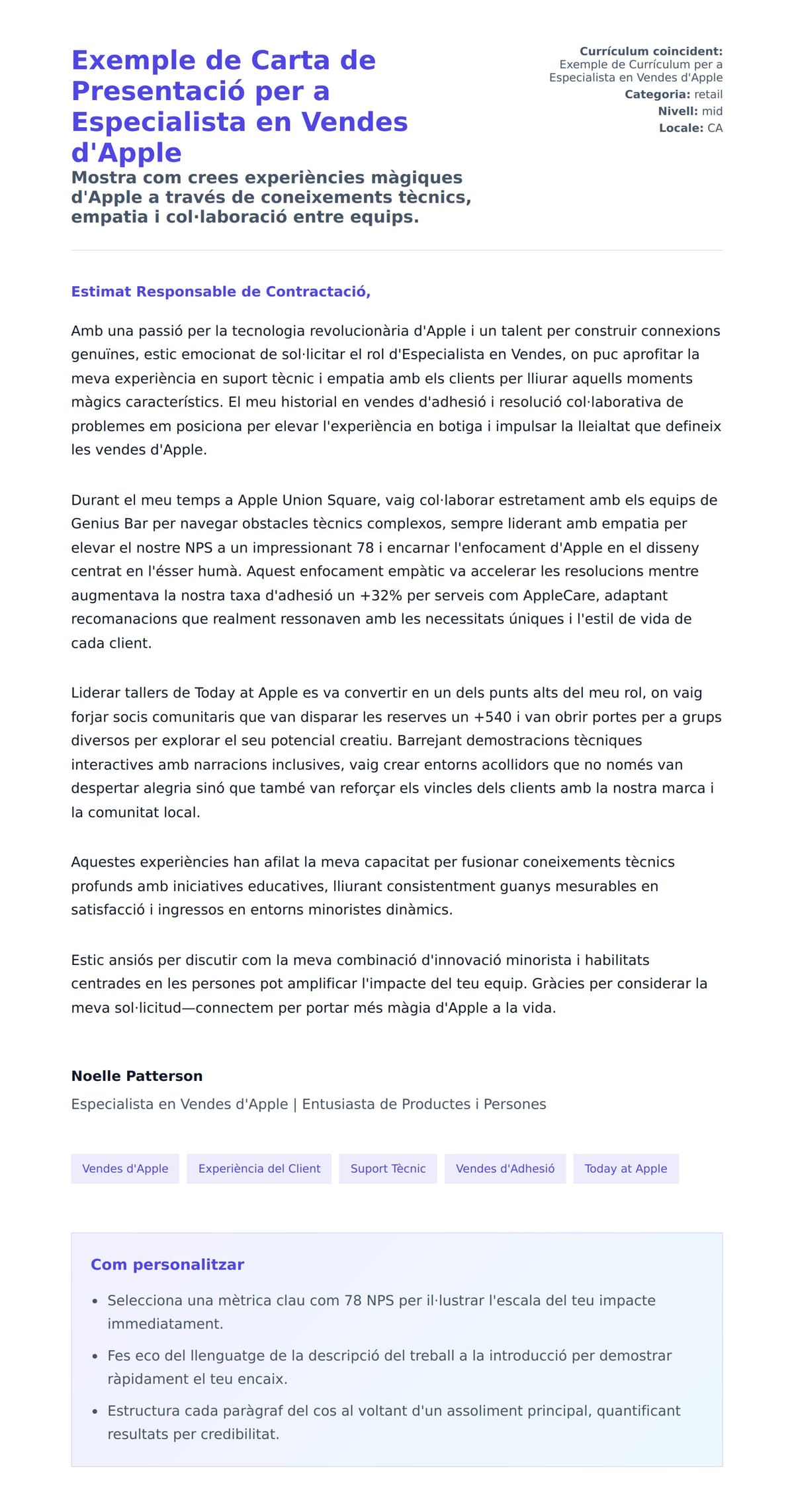 Previsualització de la carta de presentació per a Exemple de Carta de Presentació per a Especialista en Vendes d'Apple
