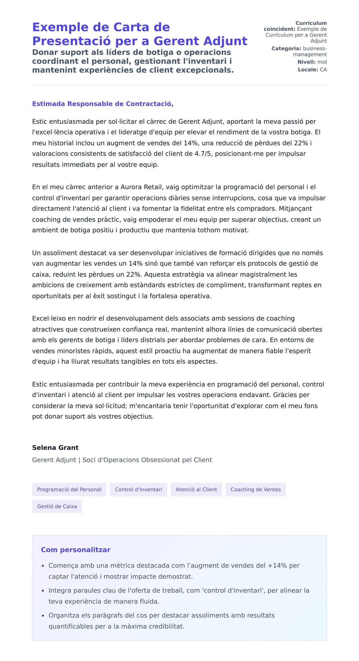 Previsualització de la carta de presentació per a Exemple de Carta de Presentació per a Gerent Adjunt