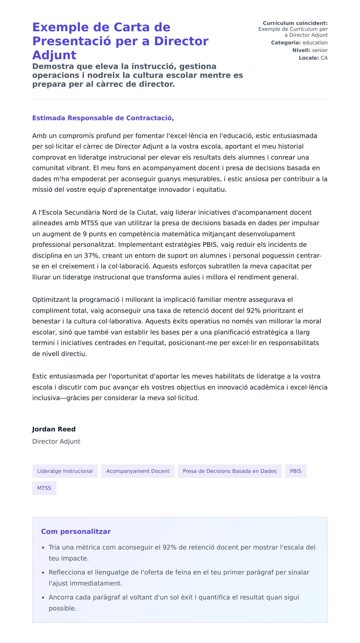 Previsualització de la carta de presentació per a Exemple de Carta de Presentació per a Director Adjunt