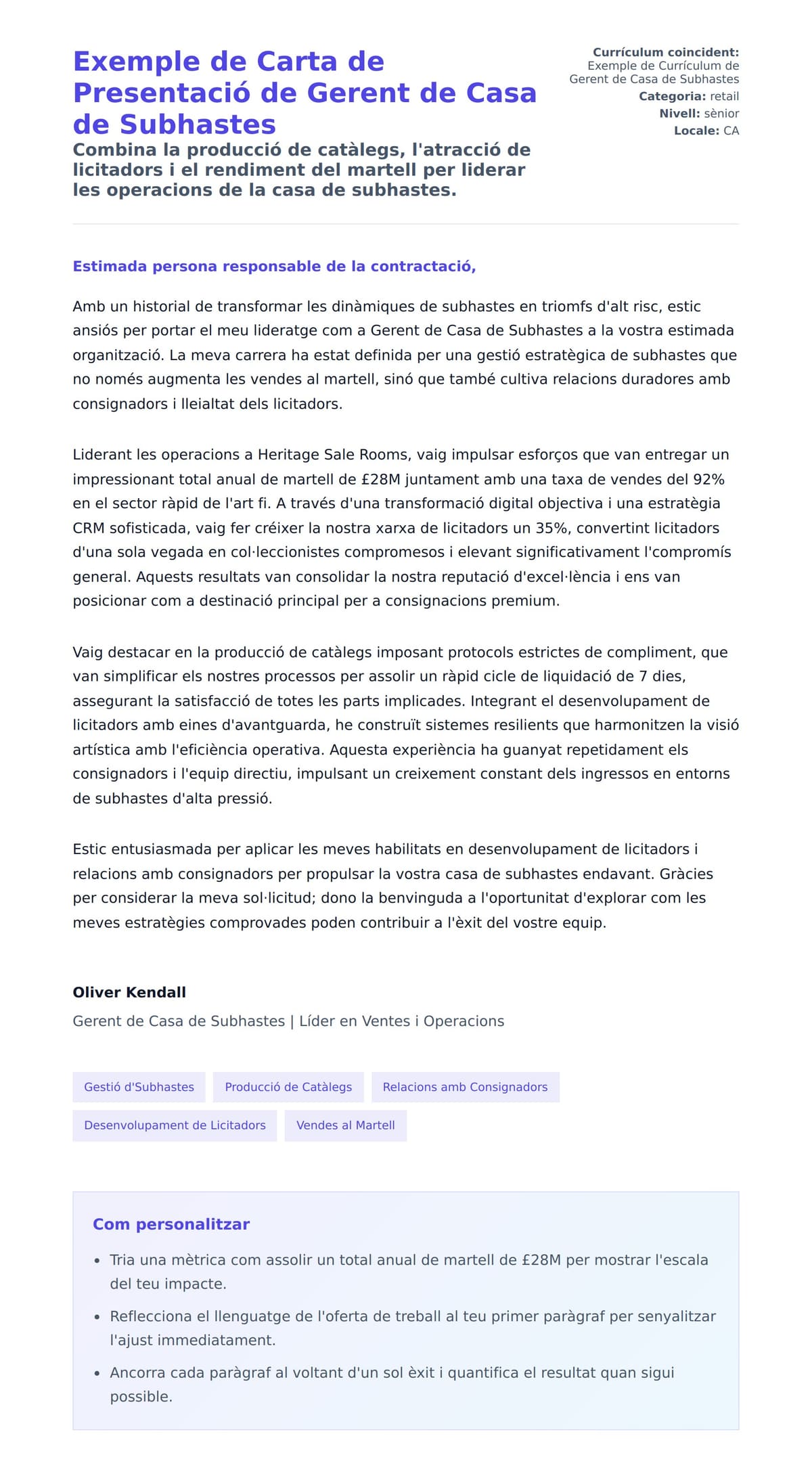 Previsualització de la carta de presentació per a Exemple de Carta de Presentació de Gerent de Casa de Subhastes