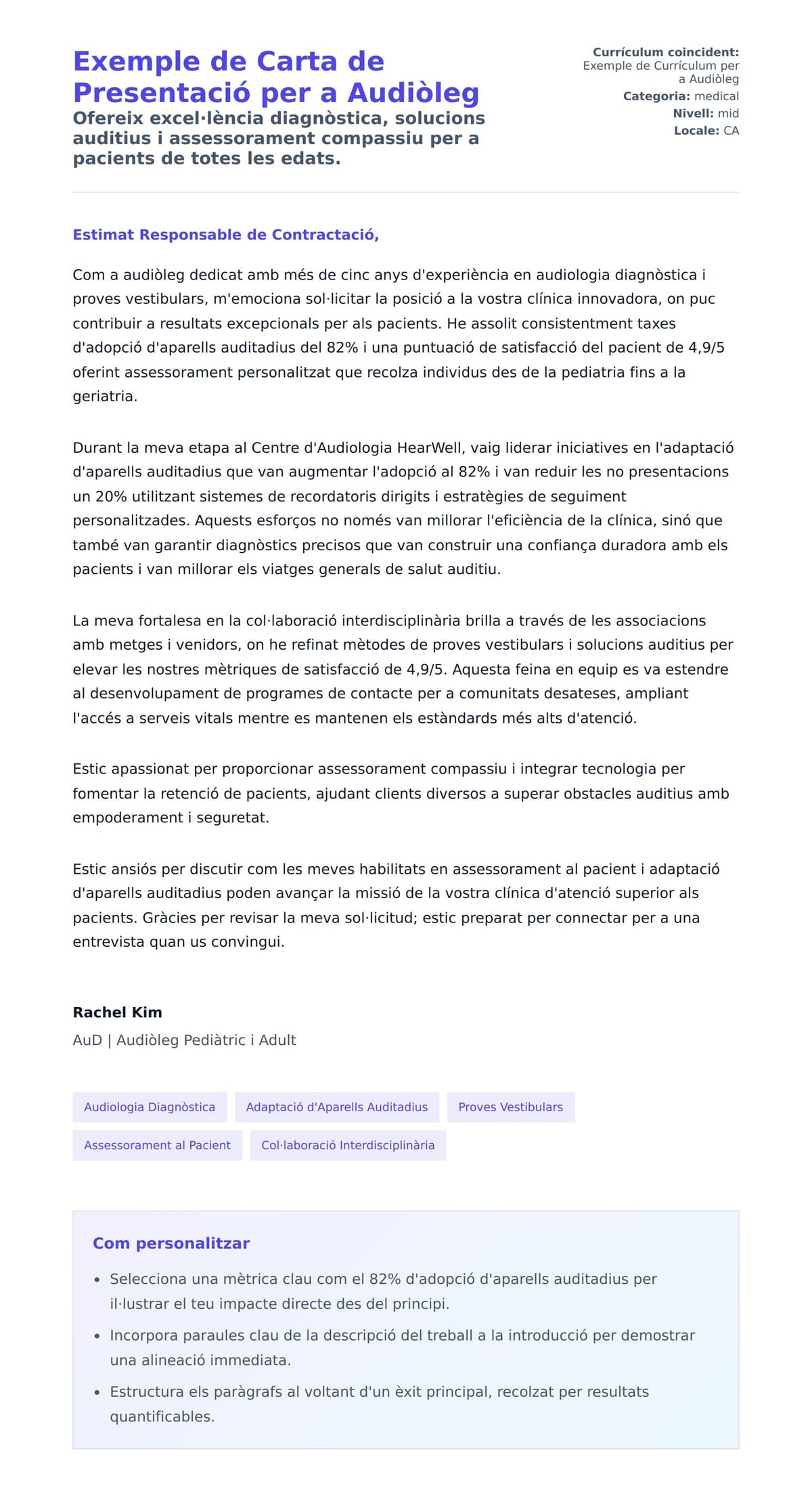 Previsualització de la carta de presentació per a Exemple de Carta de Presentació per a Audiòleg