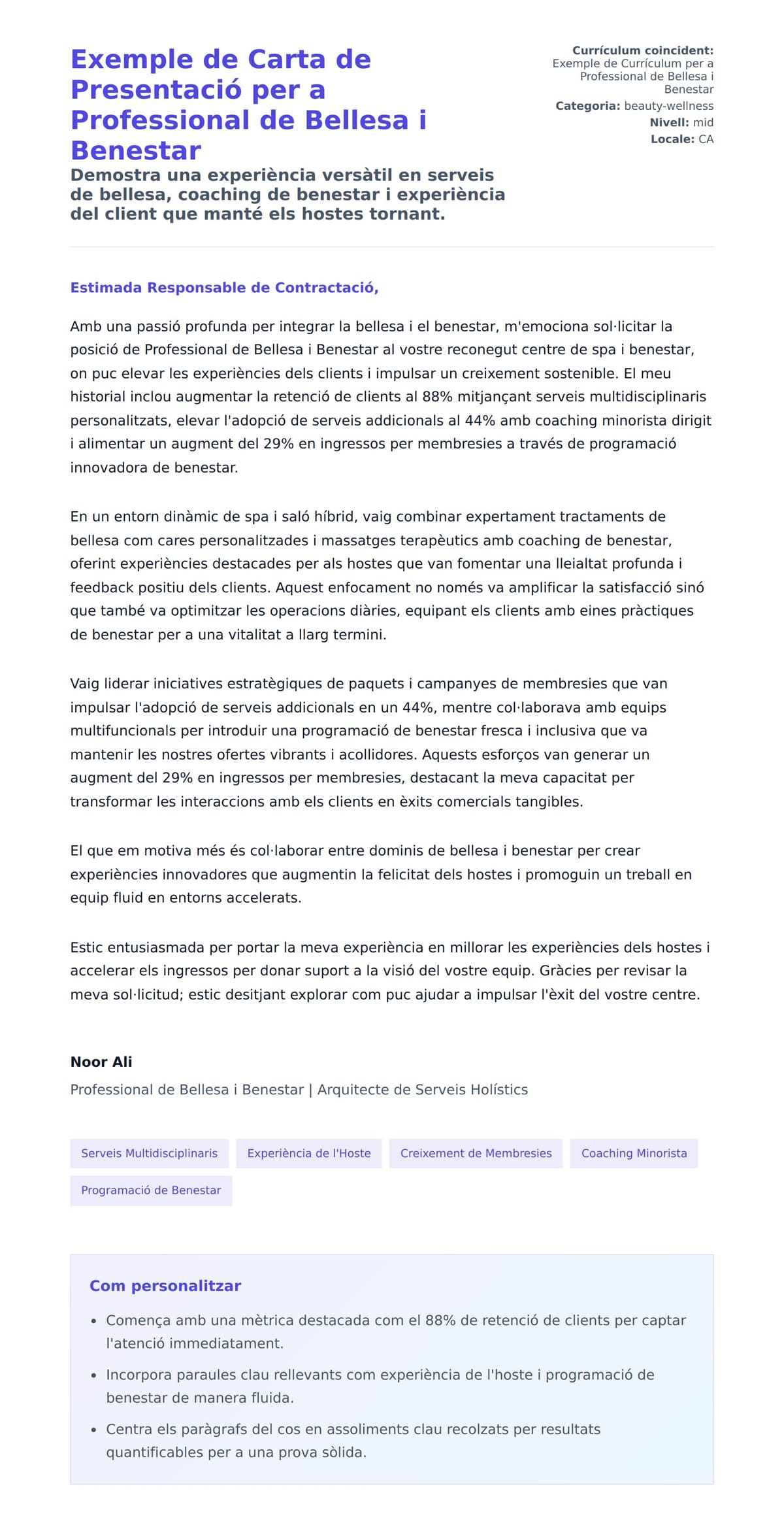 Exemple de Carta de Presentació per a Professional de Bellesa i Benestar
