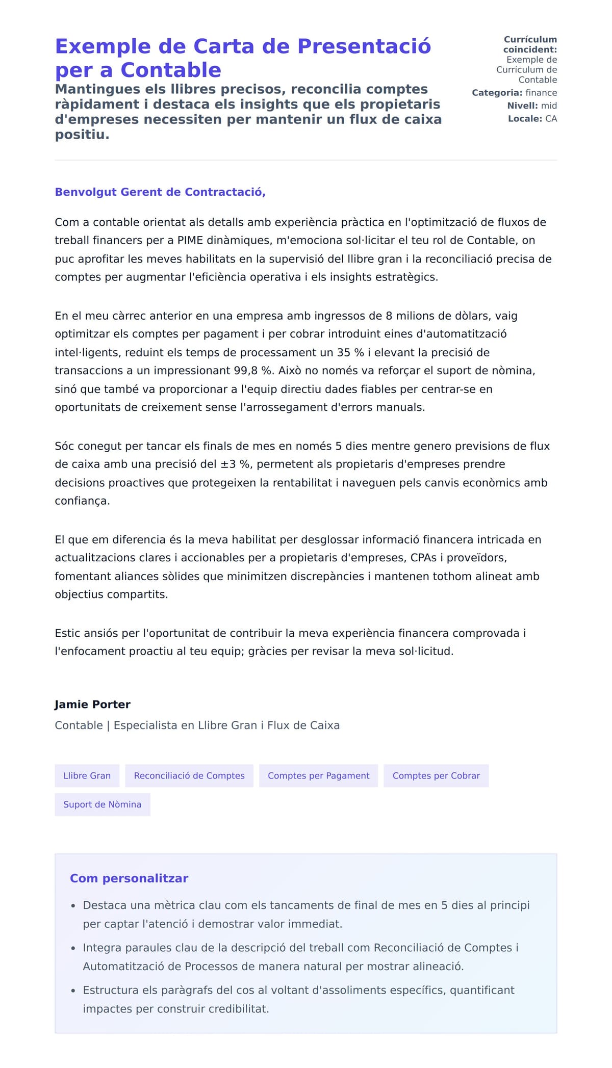 Previsualització de la carta de presentació per a Exemple de Carta de Presentació per a Contable