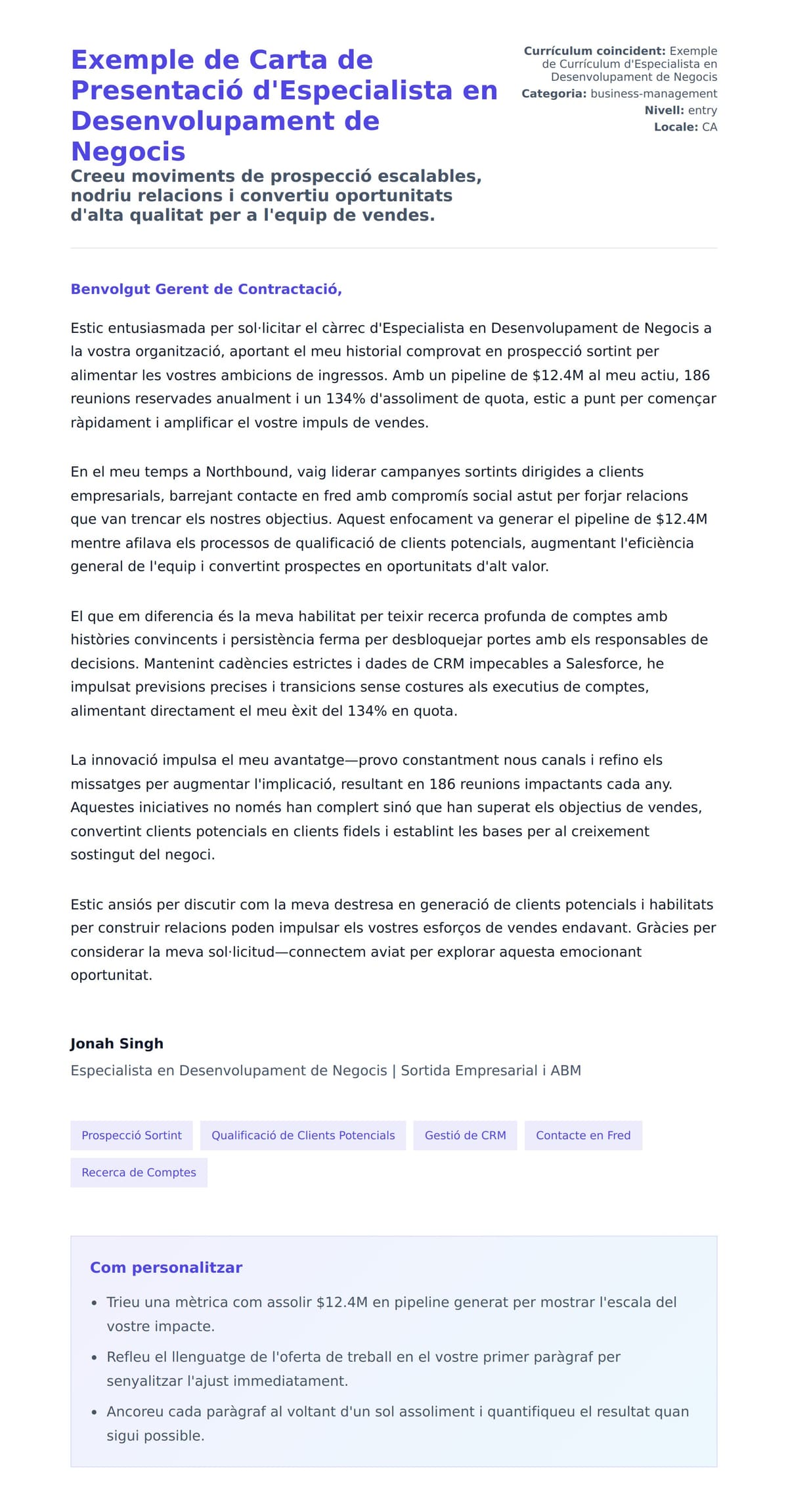 Previsualització de la carta de presentació per a Exemple de Carta de Presentació d'Especialista en Desenvolupament de Negocis