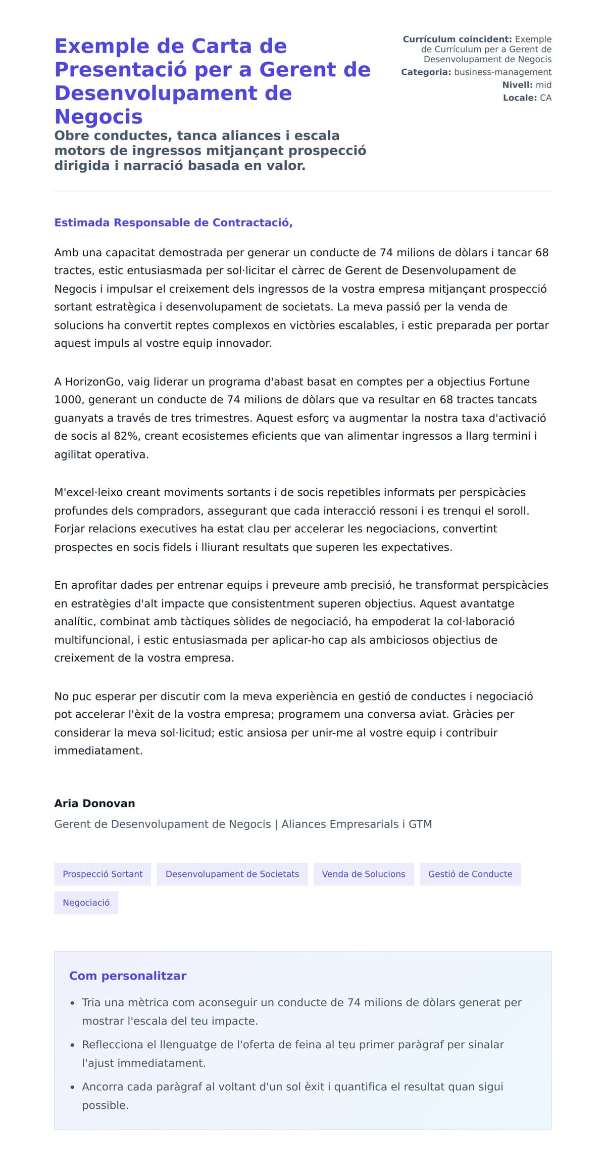 Previsualització de la carta de presentació per a Exemple de Carta de Presentació per a Gerent de Desenvolupament de Negocis
