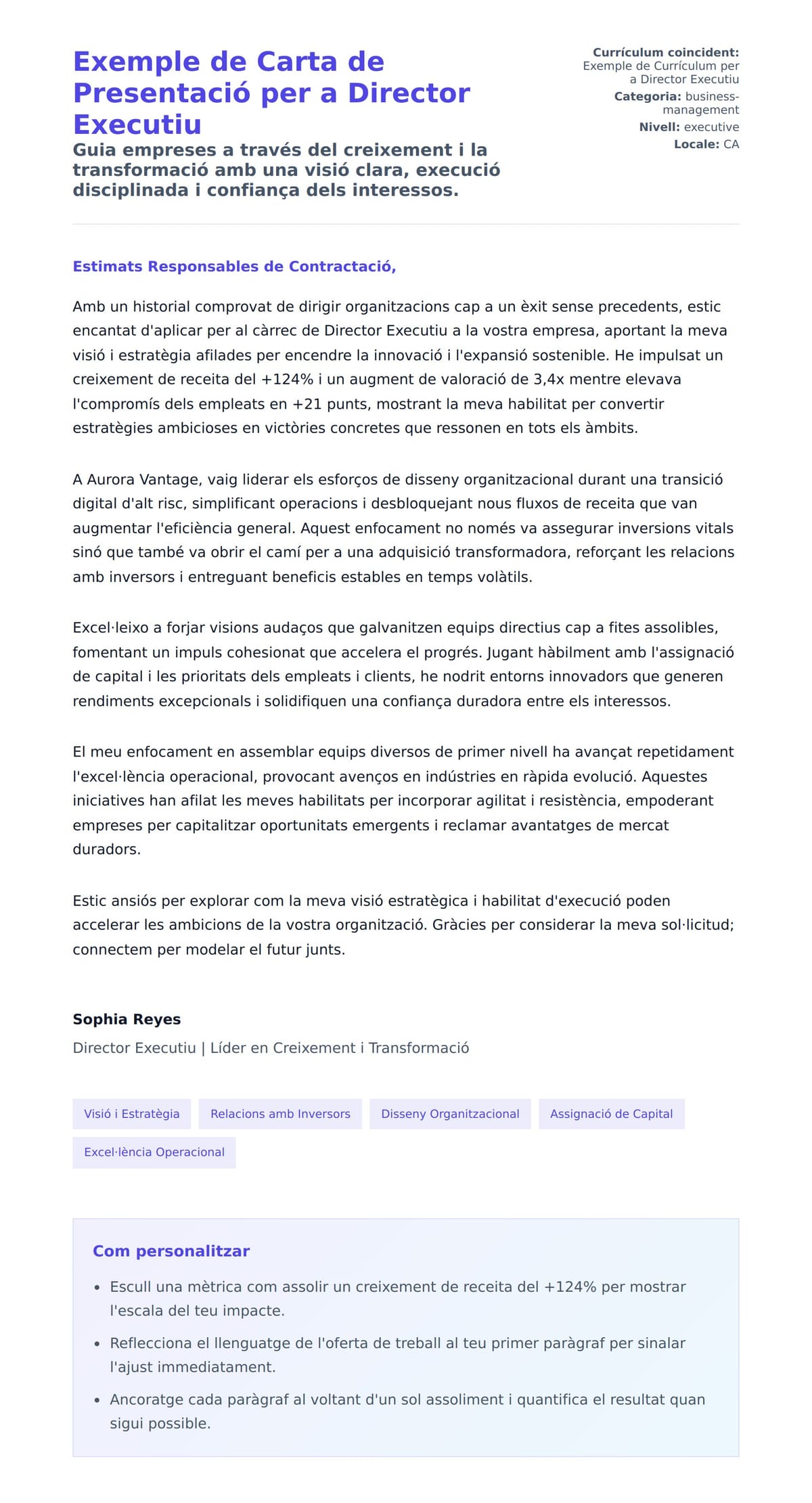 Previsualització de la carta de presentació per a Exemple de Carta de Presentació per a Director Executiu