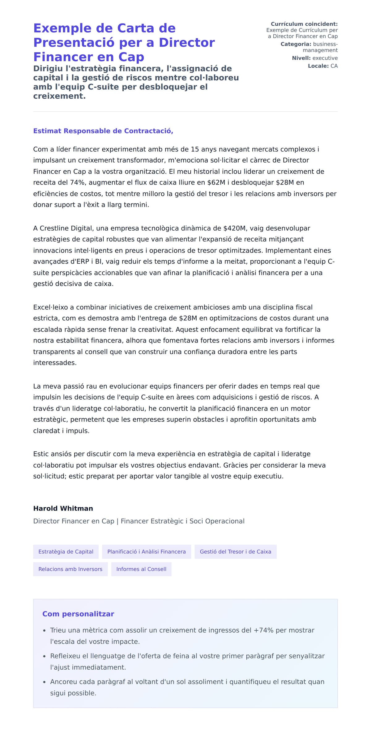 Previsualització de la carta de presentació per a Exemple de Carta de Presentació per a Director Financer en Cap
