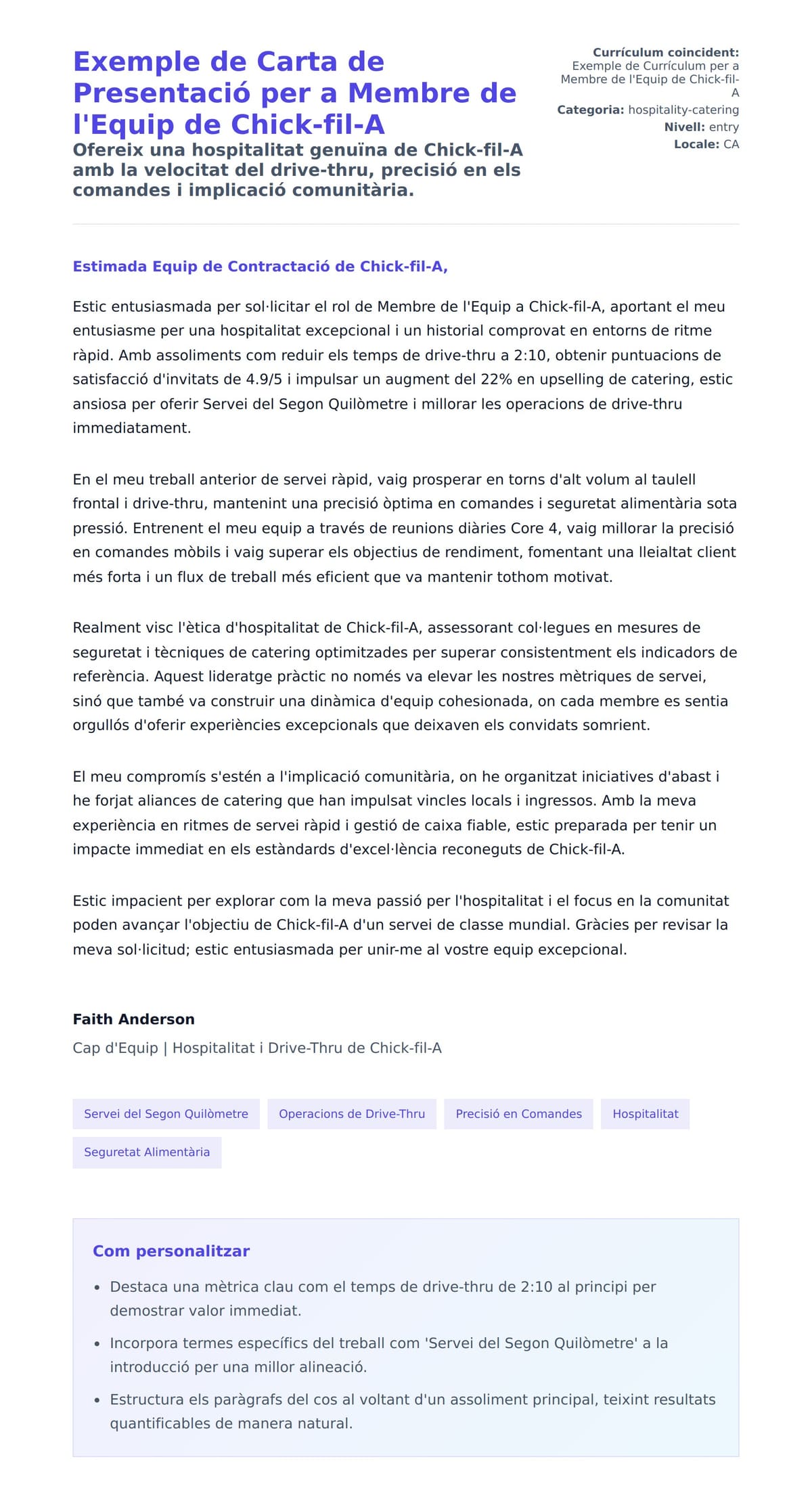 Previsualització de la carta de presentació per a Exemple de Carta de Presentació per a Membre de l'Equip de Chick-fil-A