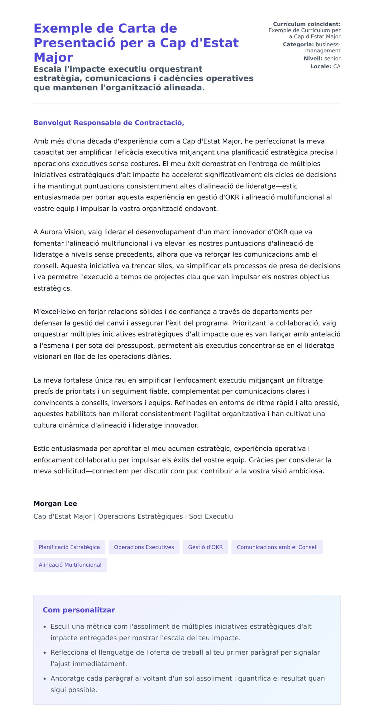 Previsualització de la carta de presentació per a Exemple de Carta de Presentació per a Cap d'Estat Major