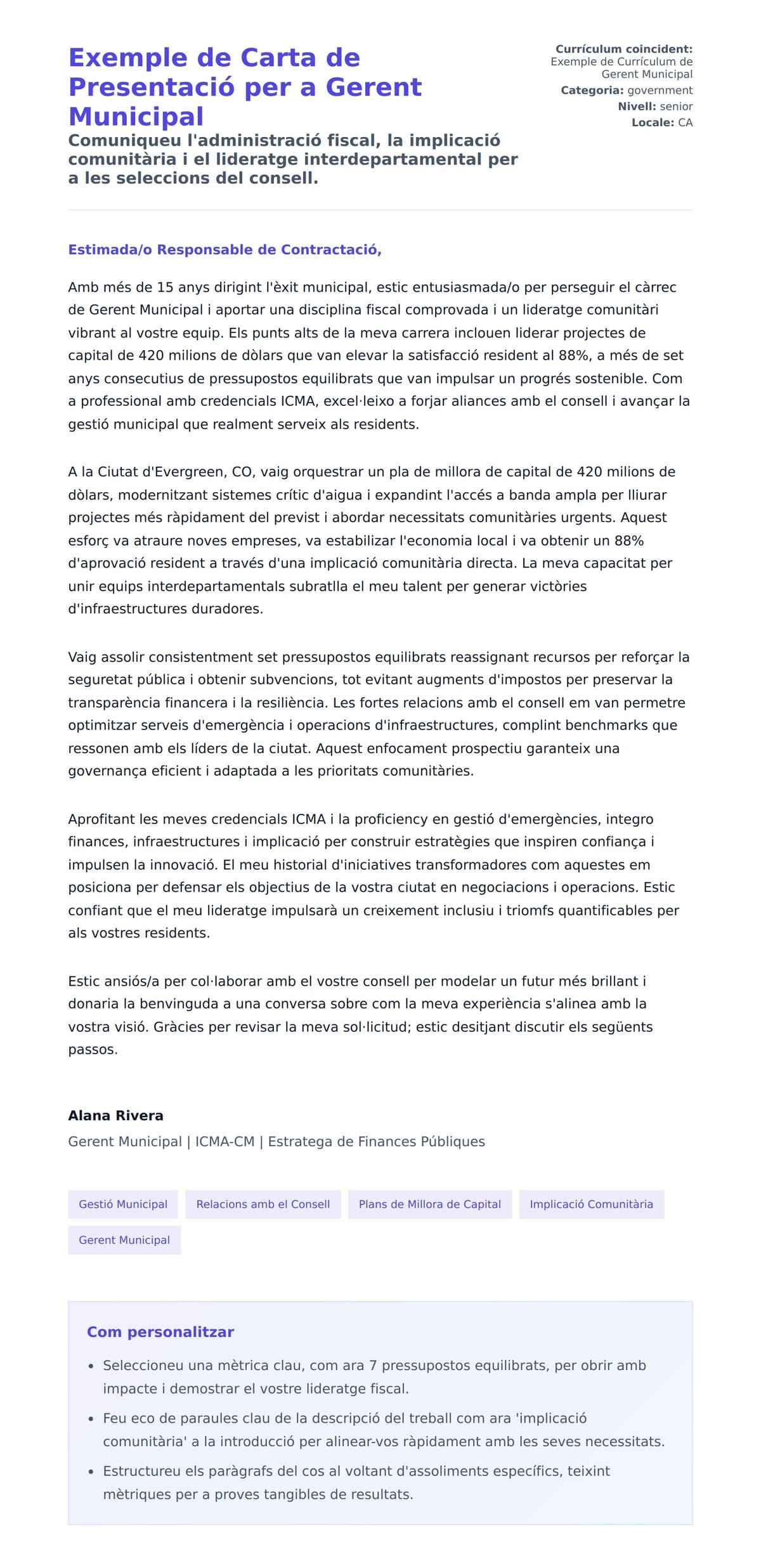 Previsualització de la carta de presentació per a Exemple de Carta de Presentació per a Gerent Municipal