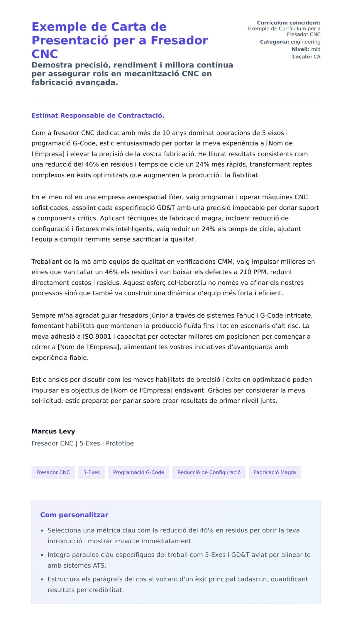 Previsualització de la carta de presentació per a Exemple de Carta de Presentació per a Fresador CNC