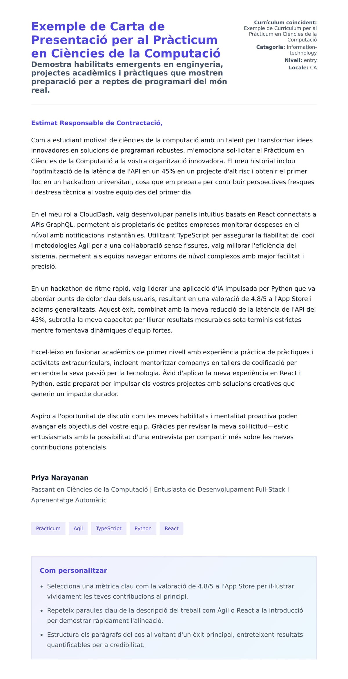 Previsualització de la carta de presentació per a Exemple de Carta de Presentació per al Pràcticum en Ciències de la Computació