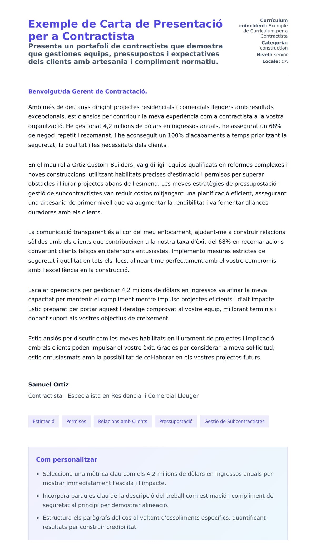 Previsualització de la carta de presentació per a Exemple de Carta de Presentació per a Contractista