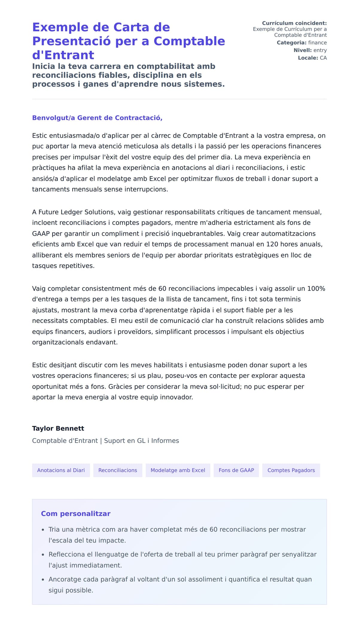 Previsualització de la carta de presentació per a Exemple de Carta de Presentació per a Comptable d'Entrant