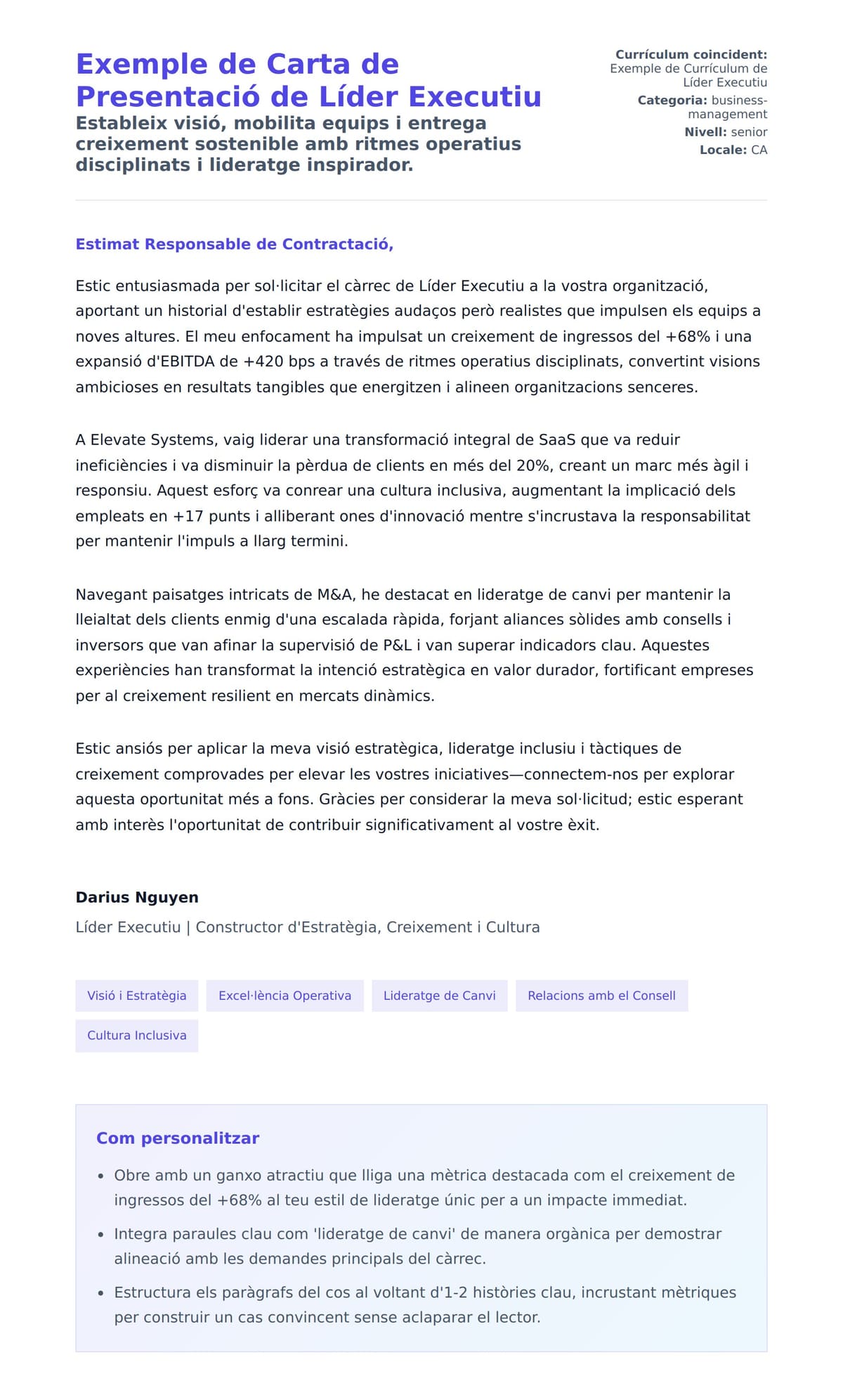 Previsualització de la carta de presentació per a Exemple de Carta de Presentació de Líder Executiu