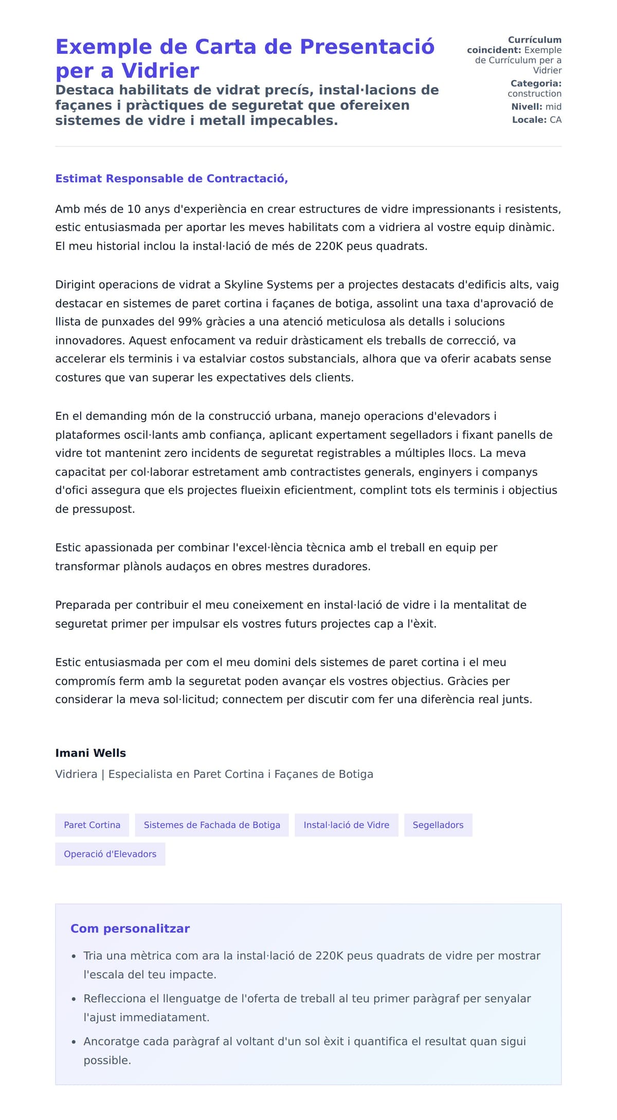 Previsualització de la carta de presentació per a Exemple de Carta de Presentació per a Vidrier