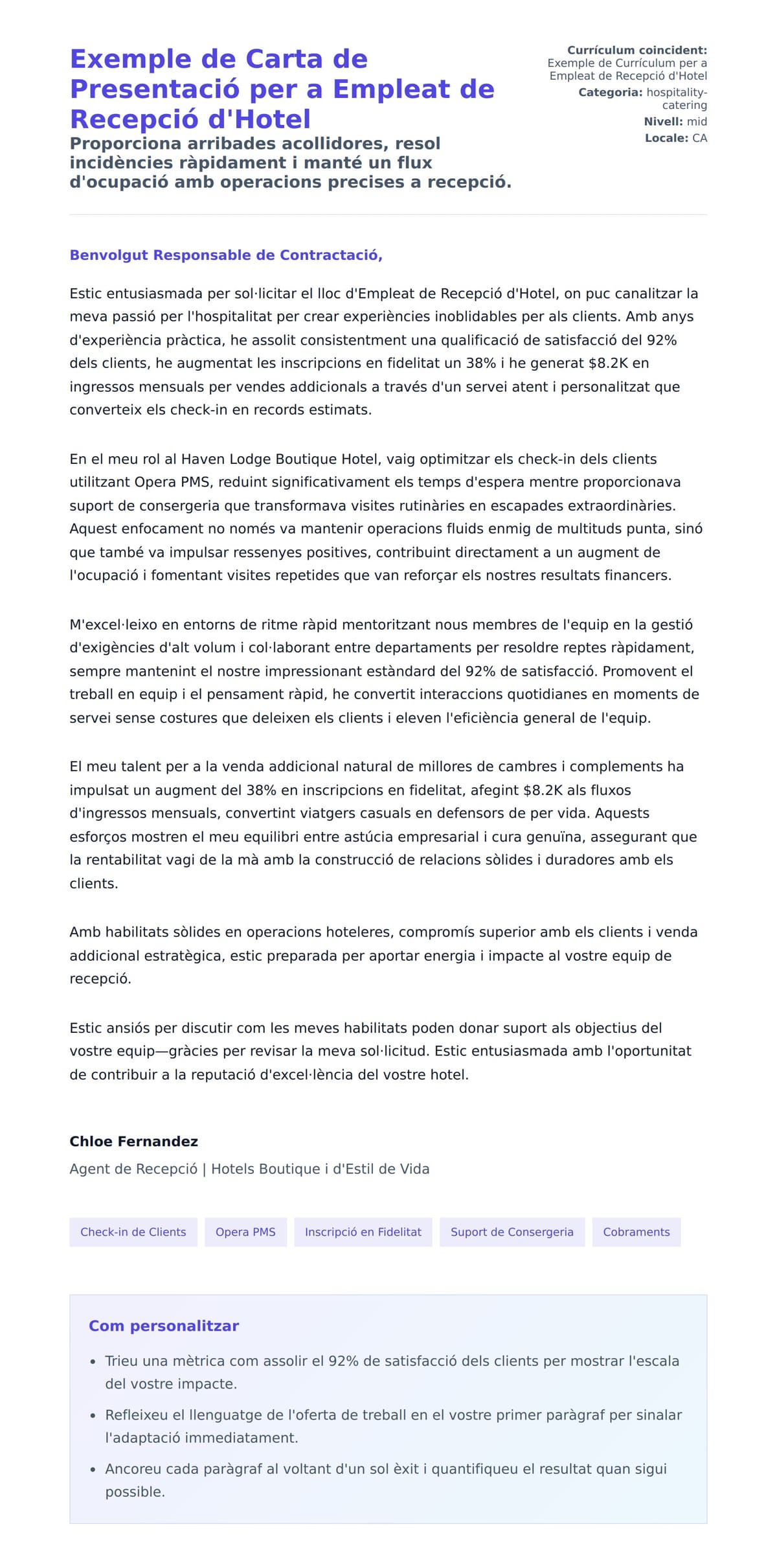 Previsualització de la carta de presentació per a Exemple de Carta de Presentació per a Empleat de Recepció d'Hotel