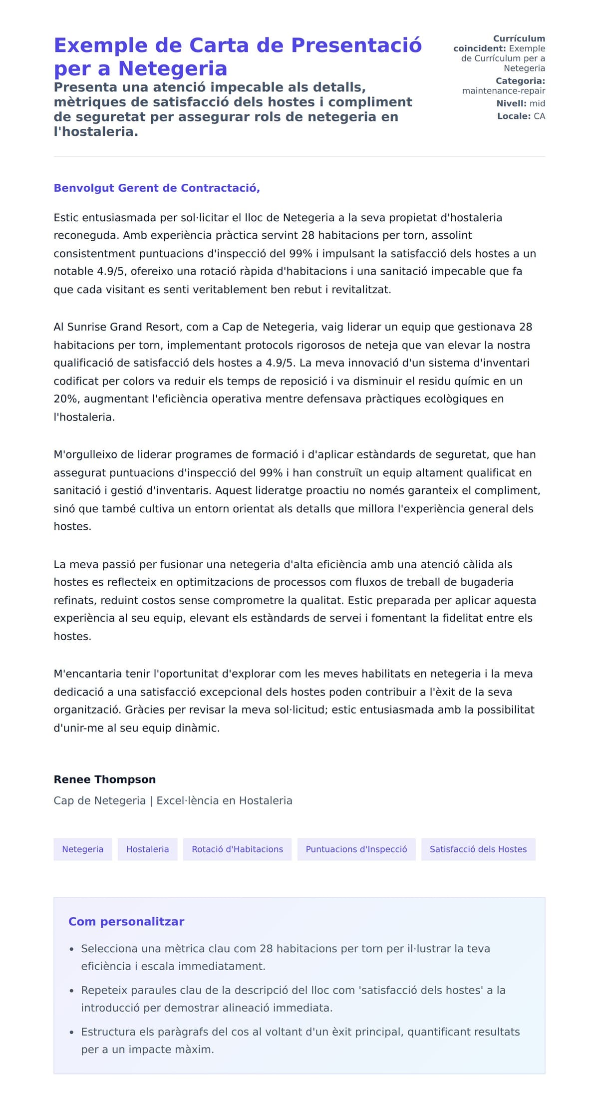 Previsualització de la carta de presentació per a Exemple de Carta de Presentació per a Netegeria