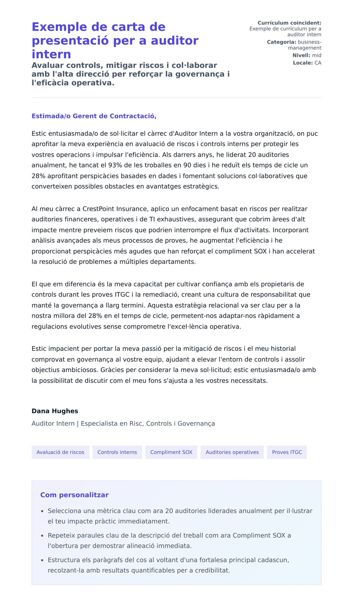Previsualització de la carta de presentació per a Exemple de carta de presentació per a auditor intern