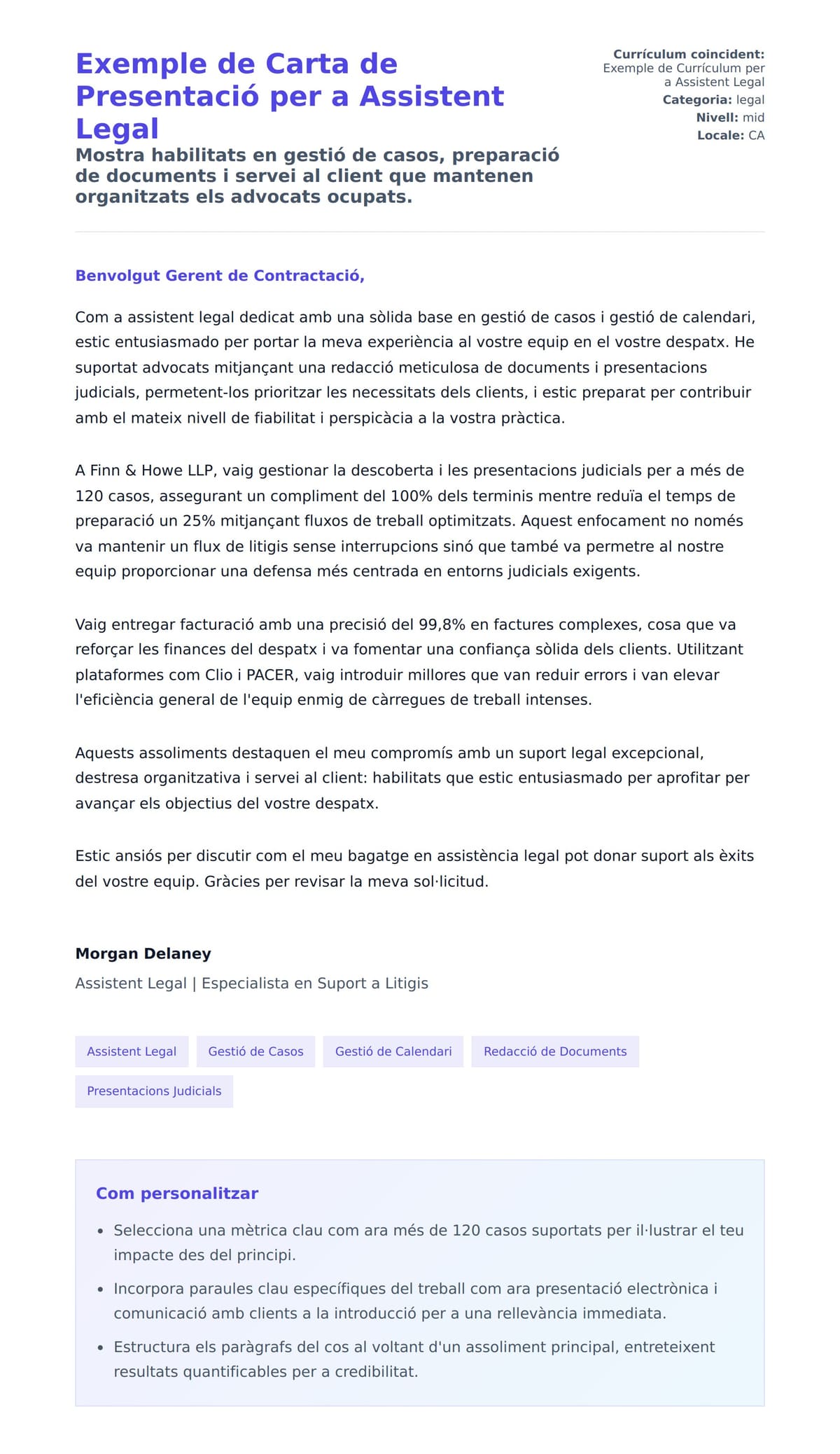 Previsualització de la carta de presentació per a Exemple de Carta de Presentació per a Assistent Legal