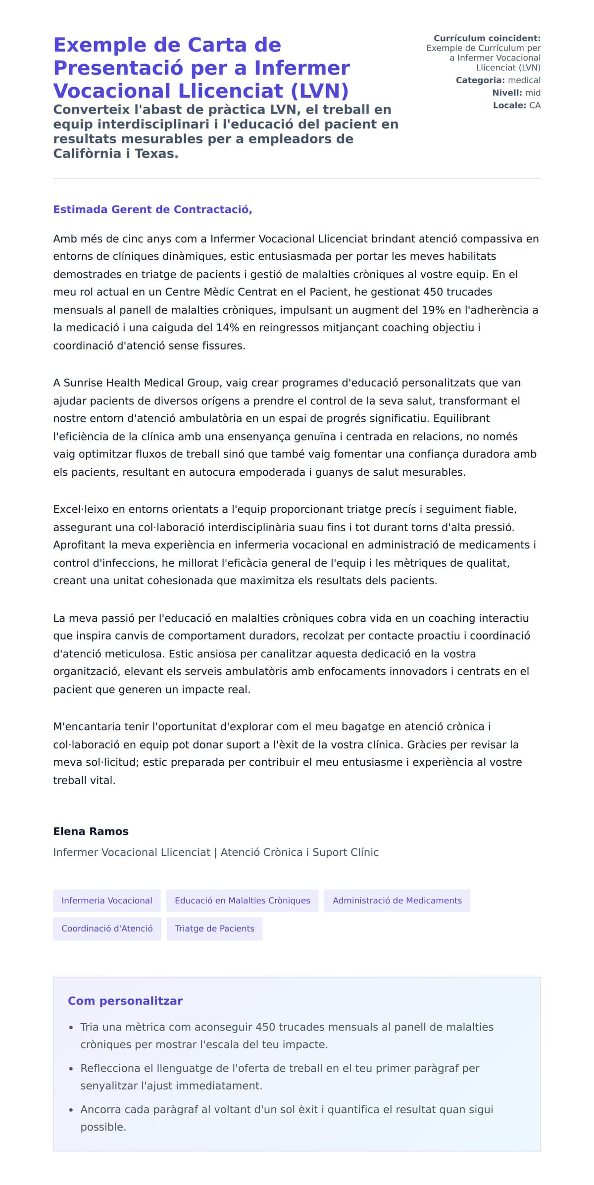 Previsualització de la carta de presentació per a Exemple de Carta de Presentació per a Infermer Vocacional Llicenciat (LVN)