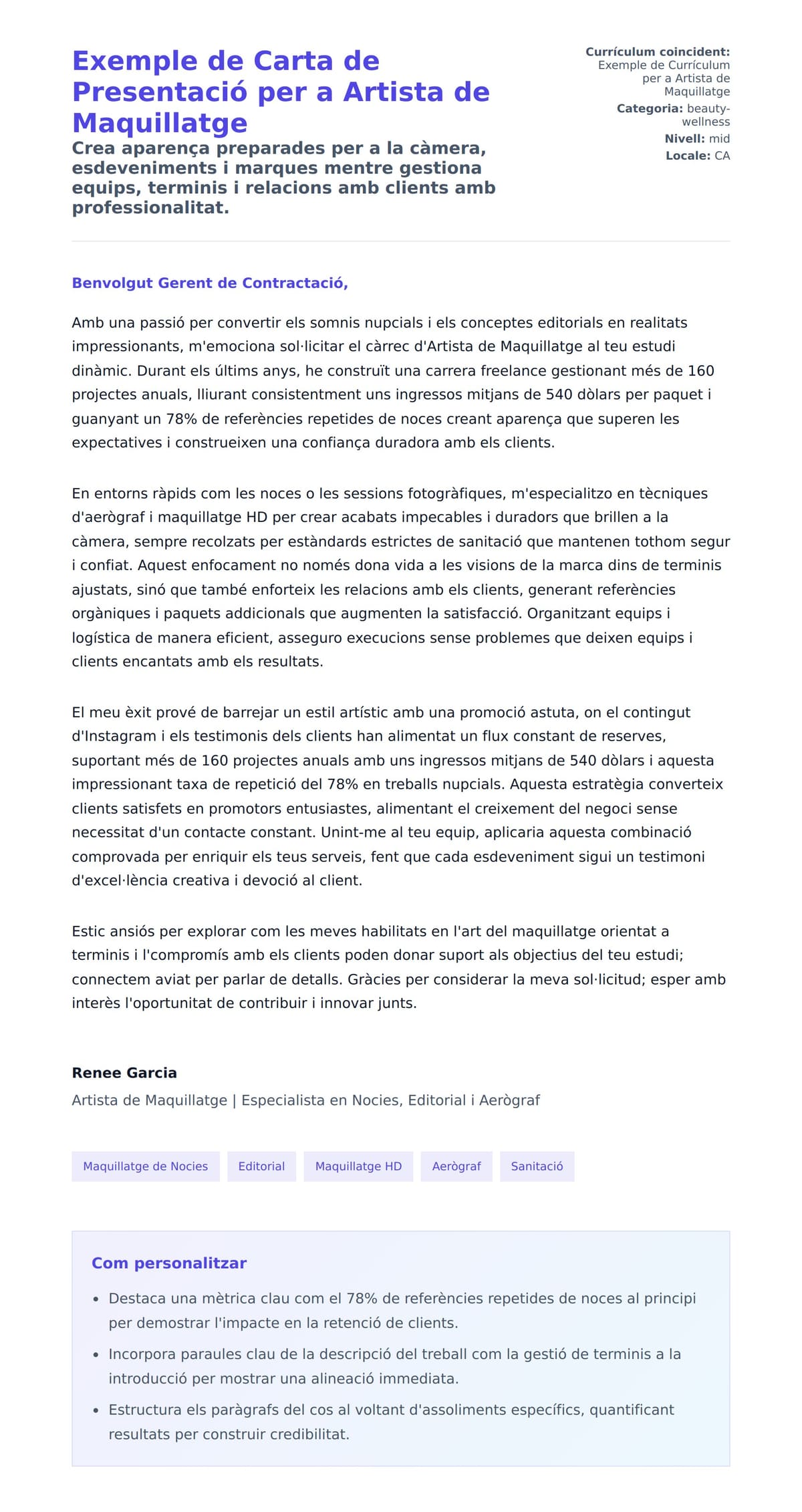 Exemple de Carta de Presentació per a Artista de Maquillatge