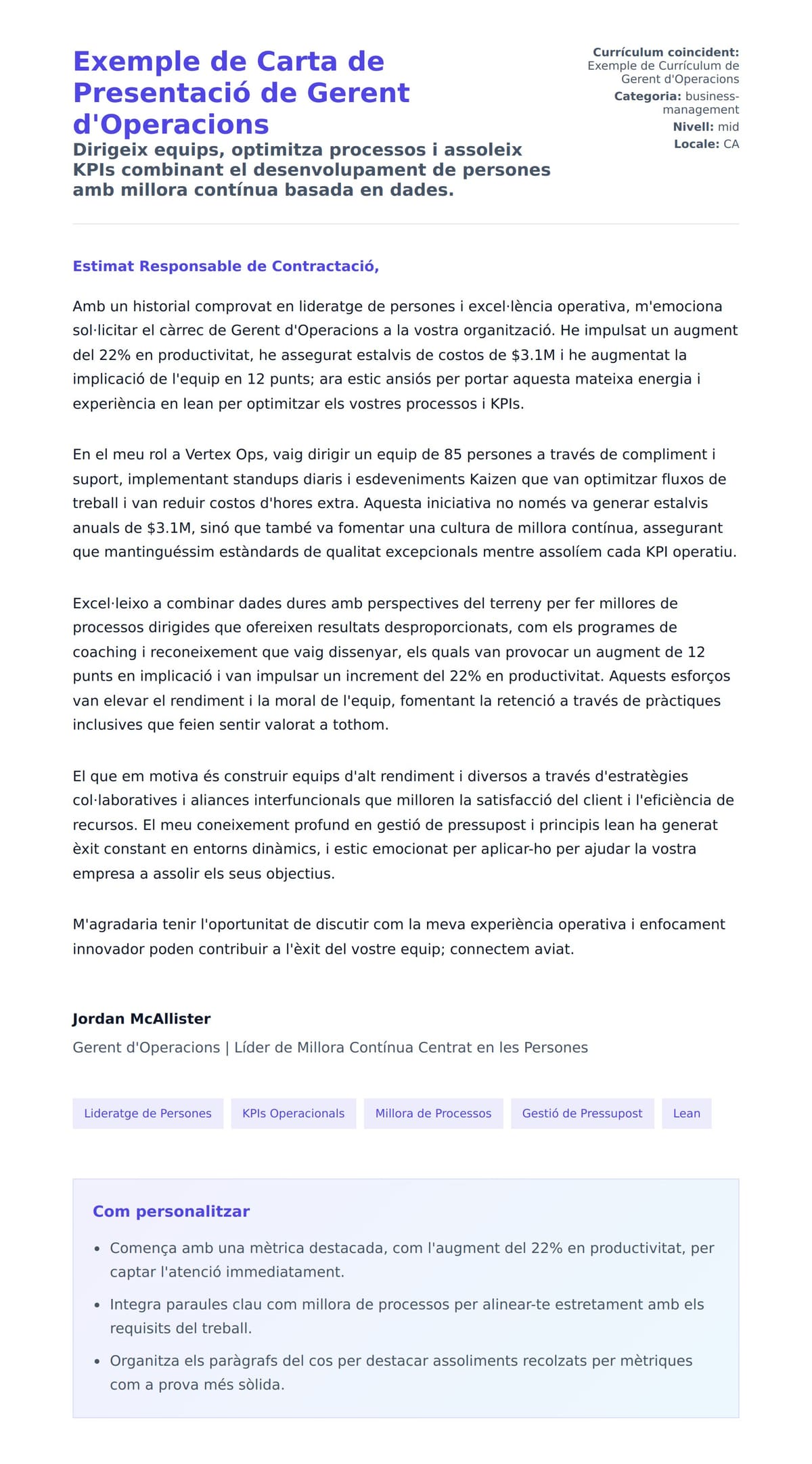 Previsualització de la carta de presentació per a Exemple de Carta de Presentació de Gerent d'Operacions