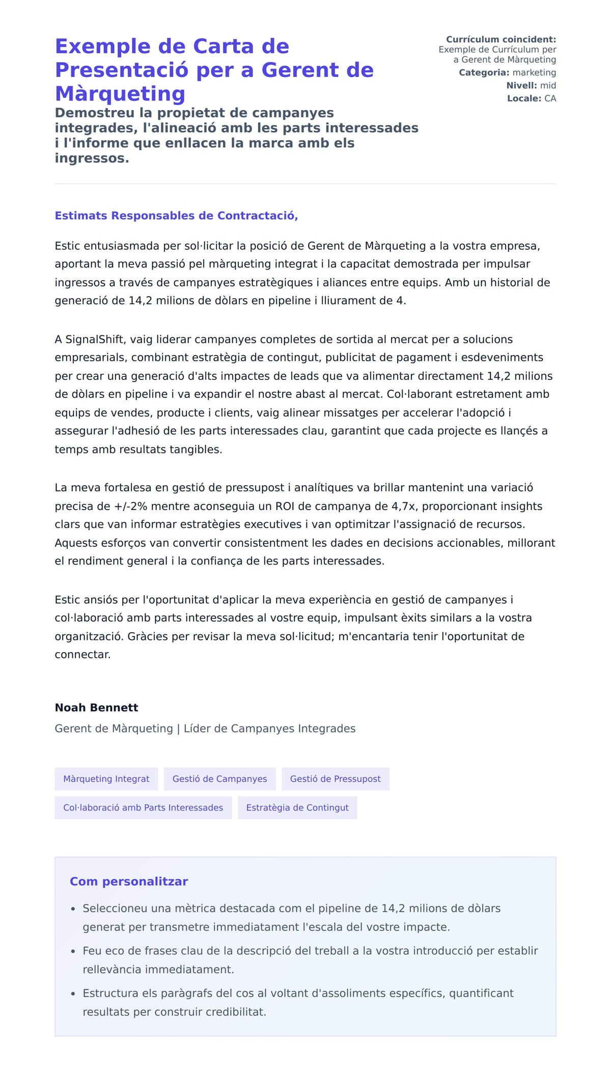 Previsualització de la carta de presentació per a Exemple de Carta de Presentació per a Gerent de Màrqueting