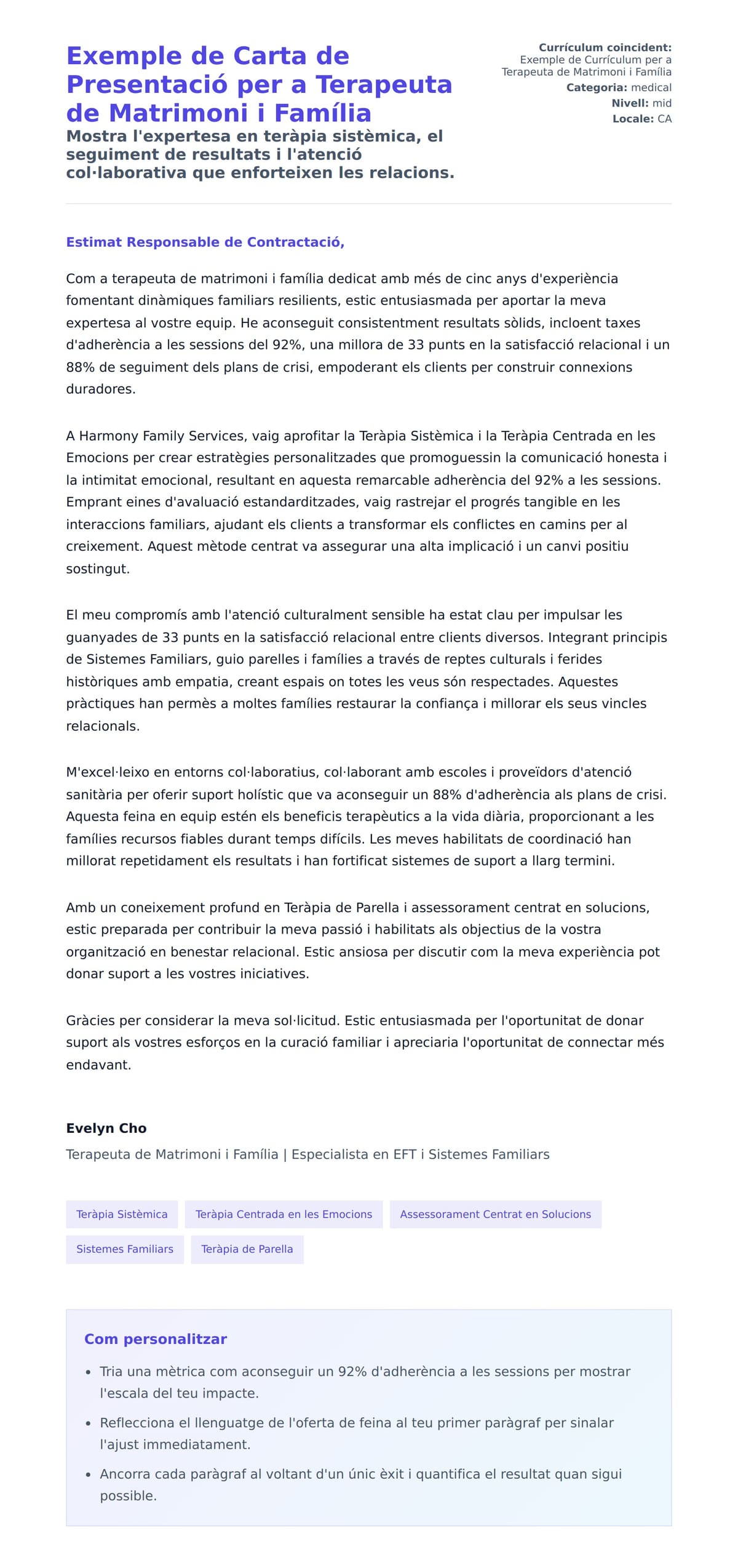 Previsualització de la carta de presentació per a Exemple de Carta de Presentació per a Terapeuta de Matrimoni i Família