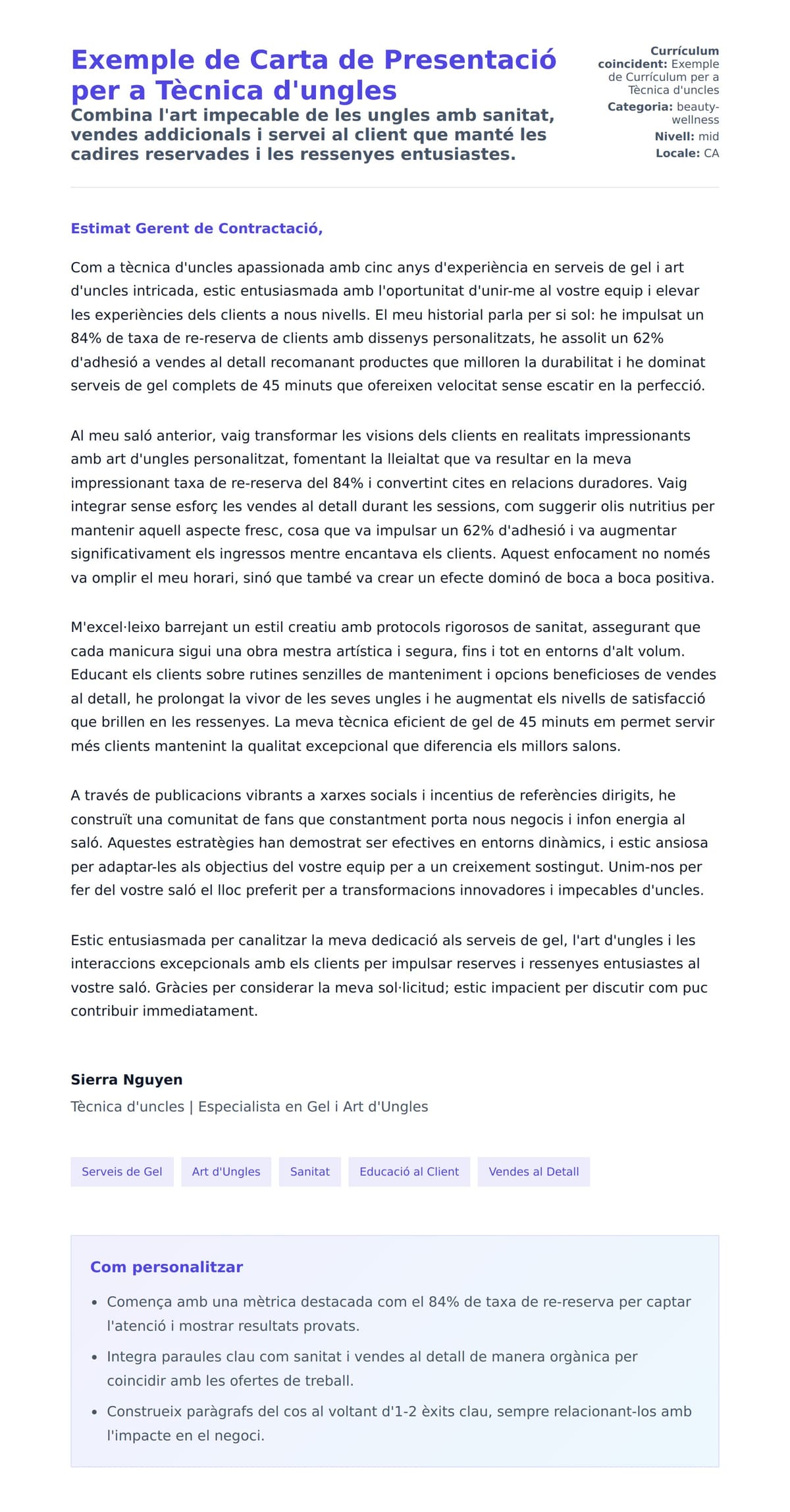 Previsualització de la carta de presentació per a Exemple de Carta de Presentació per a Tècnica d'ungles