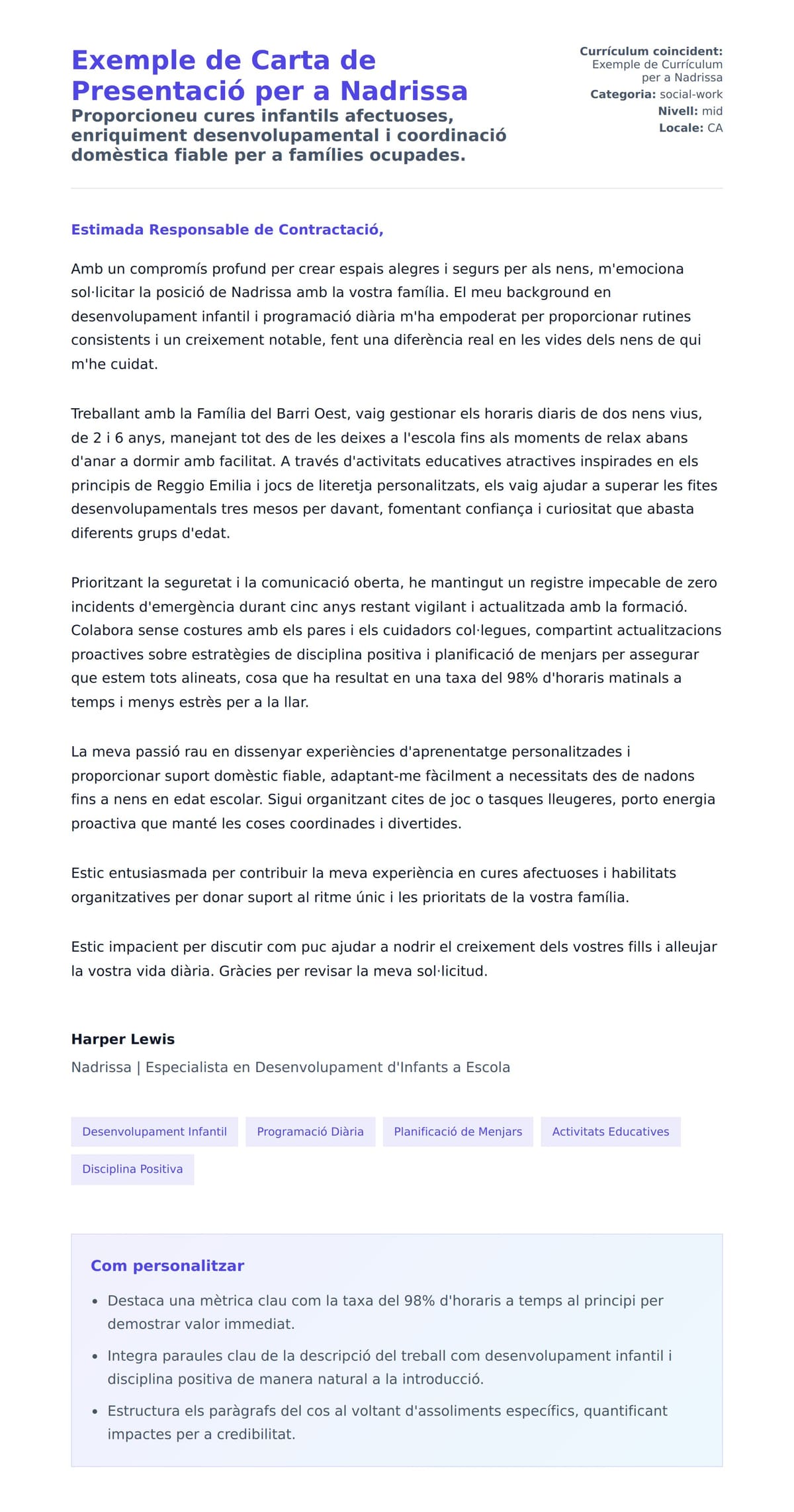 Previsualització de la carta de presentació per a Exemple de Carta de Presentació per a Nadrissa