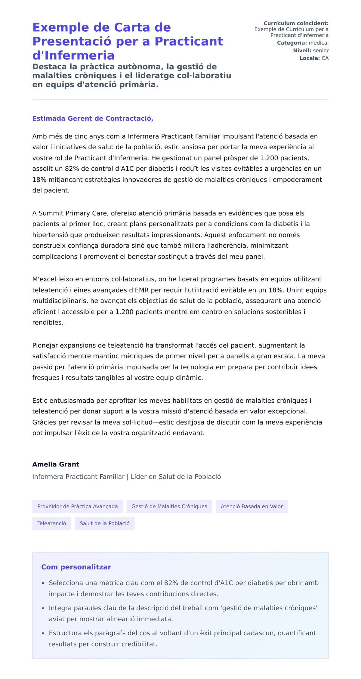 Previsualització de la carta de presentació per a Exemple de Carta de Presentació per a Practicant d'Infermeria