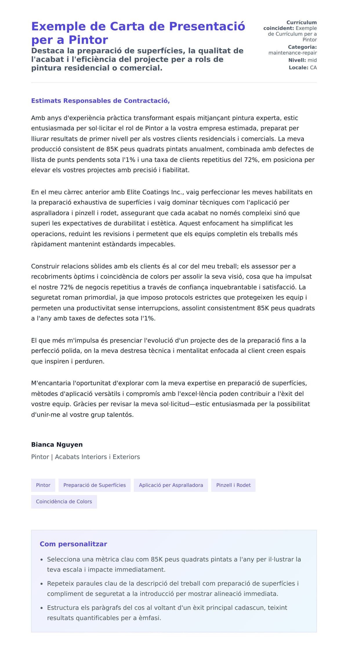 Previsualització de la carta de presentació per a Exemple de Carta de Presentació per a Pintor