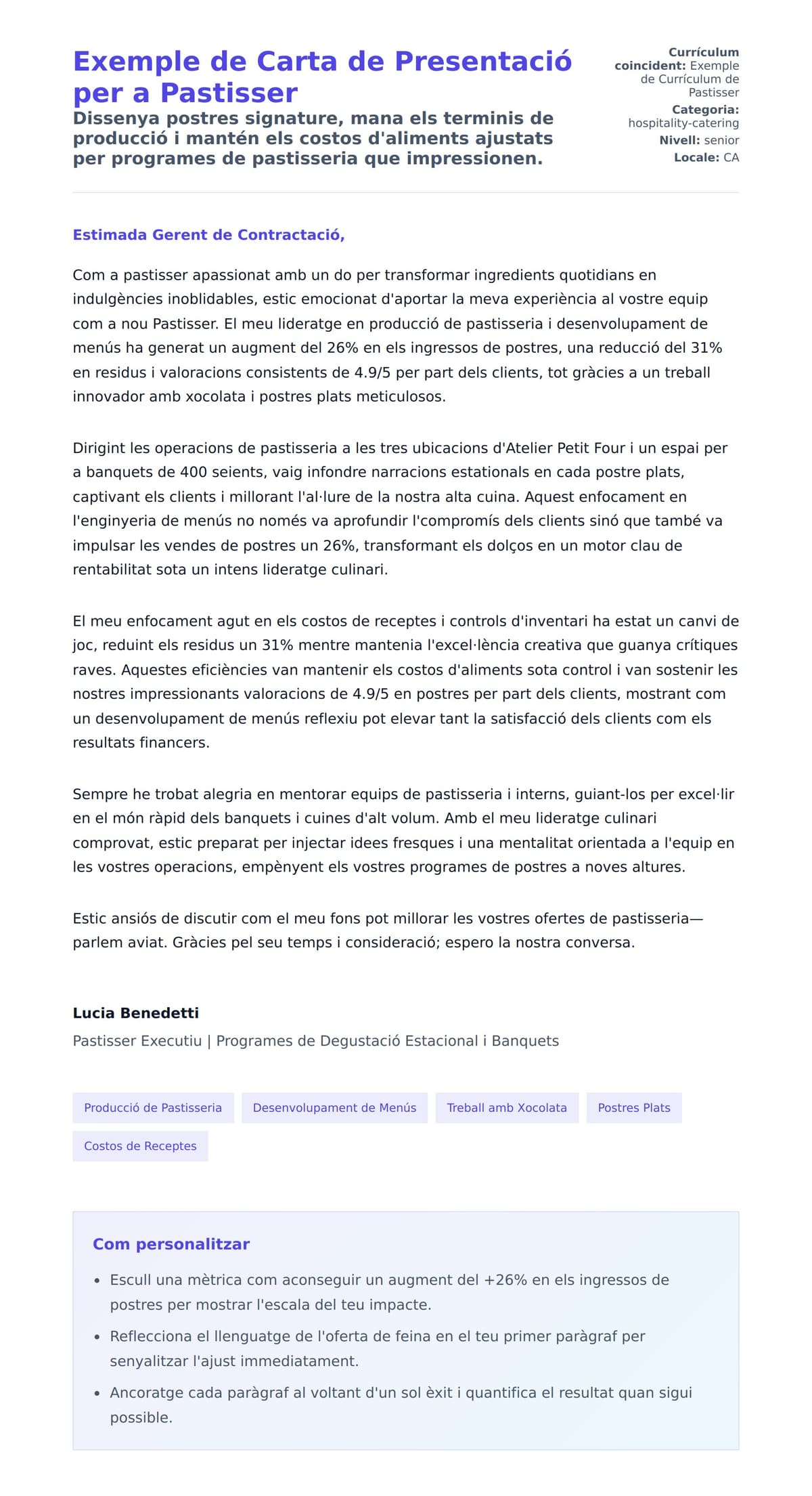 Previsualització de la carta de presentació per a Exemple de Carta de Presentació per a Pastisser