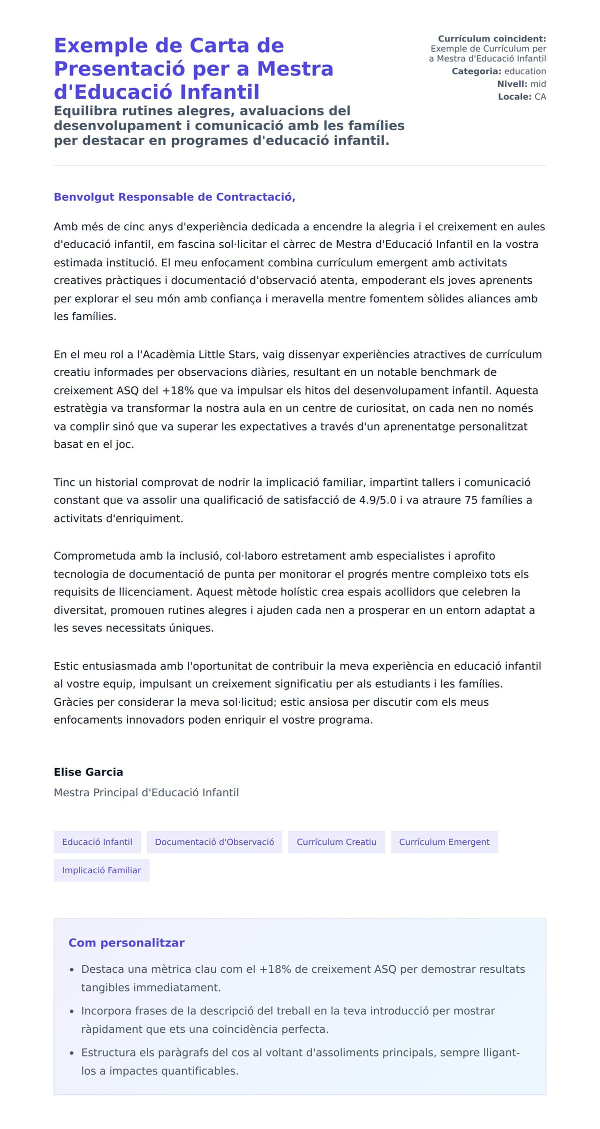 Previsualització de la carta de presentació per a Exemple de Carta de Presentació per a Mestra d'Educació Infantil