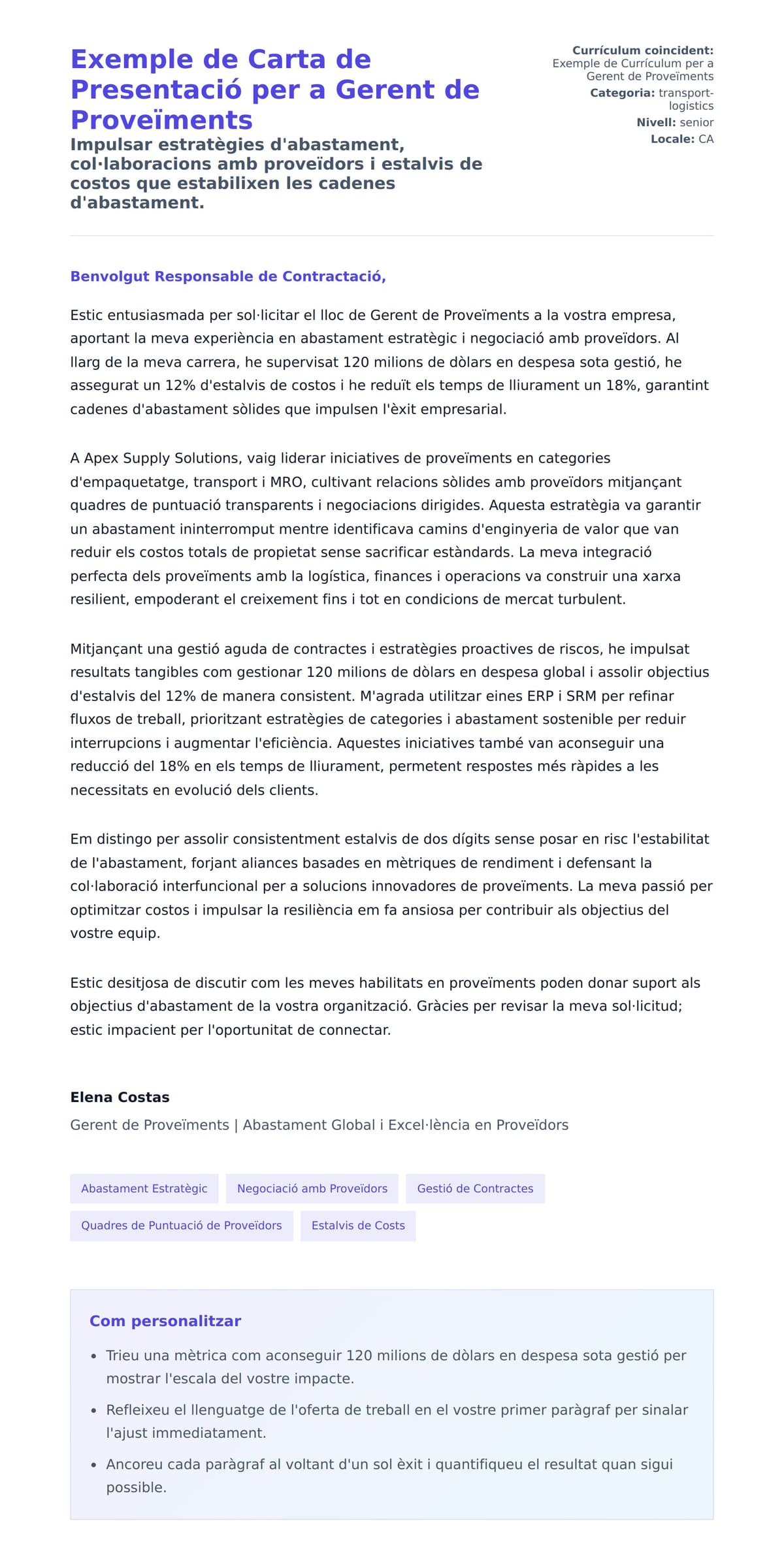 Previsualització de la carta de presentació per a Exemple de Carta de Presentació per a Gerent de Proveïments