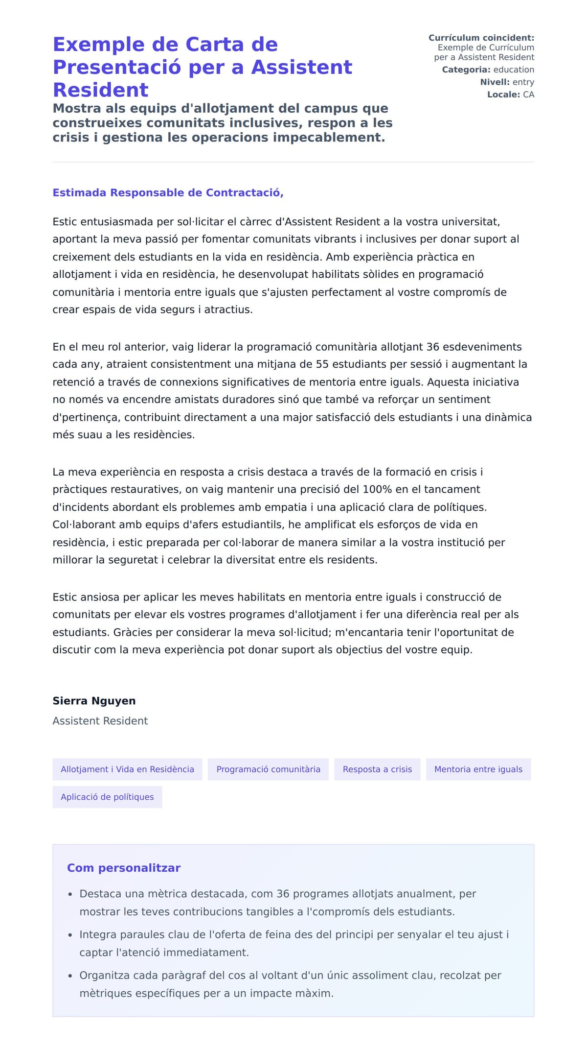 Previsualització de la carta de presentació per a Exemple de Carta de Presentació per a Assistent Resident