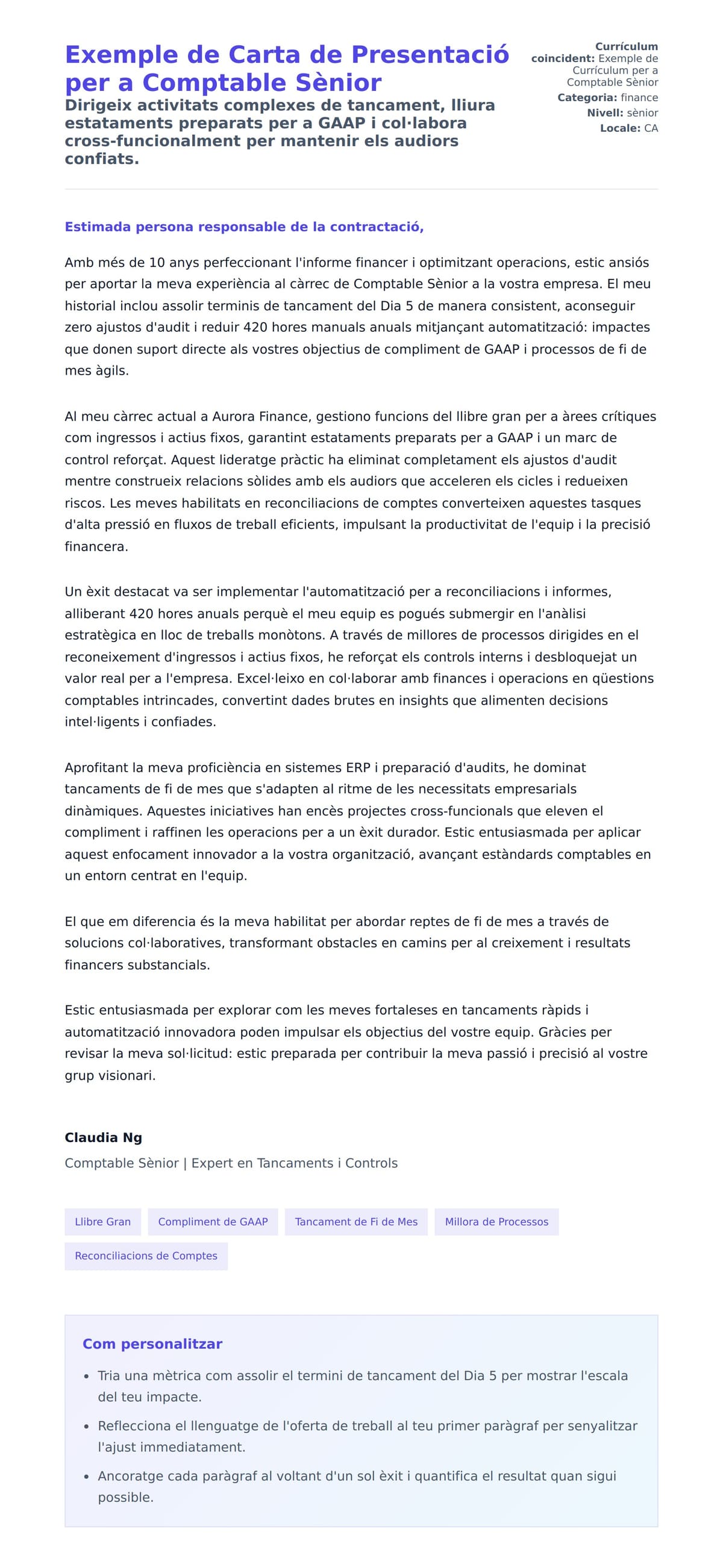 Previsualització de la carta de presentació per a Exemple de Carta de Presentació per a Comptable Sènior