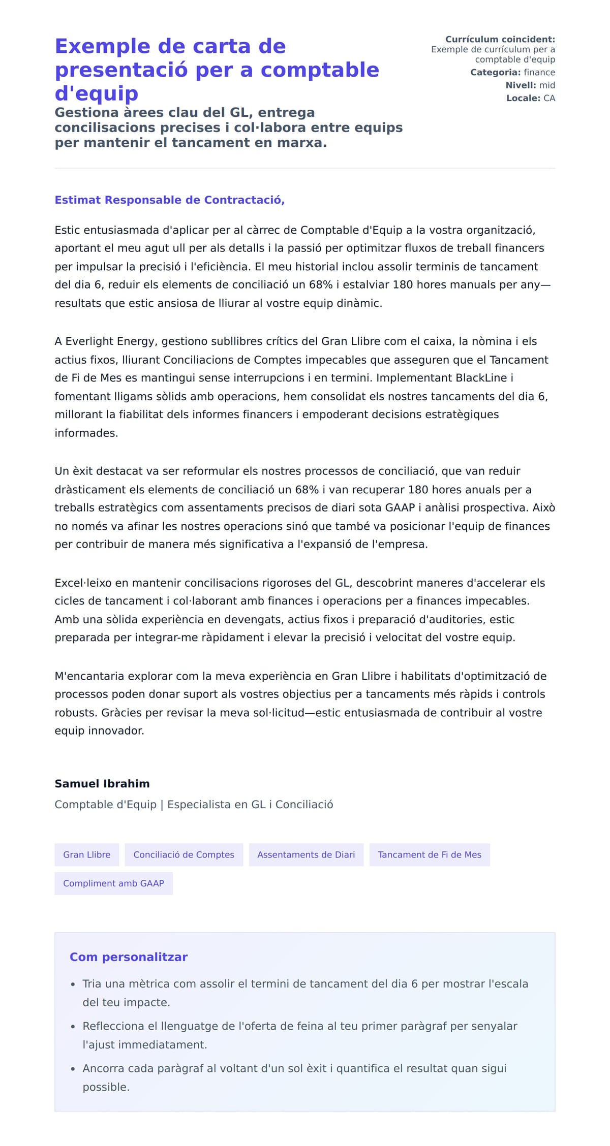 Previsualització de la carta de presentació per a Exemple de carta de presentació per a comptable d'equip