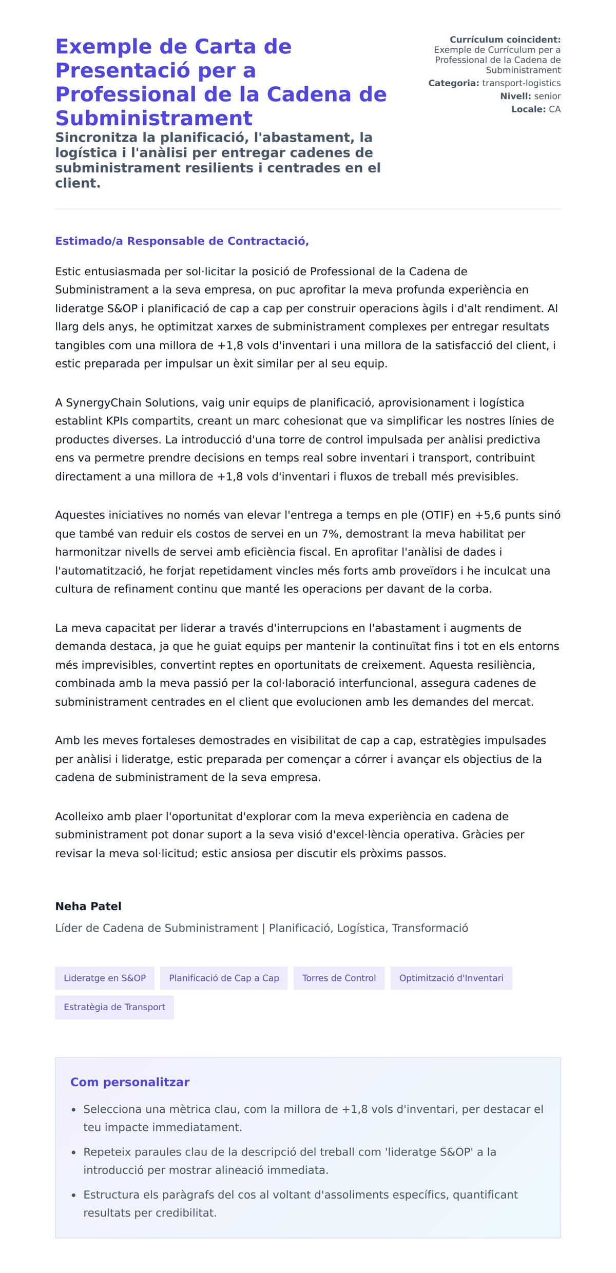 Previsualització de la carta de presentació per a Exemple de Carta de Presentació per a Professional de la Cadena de Subministrament